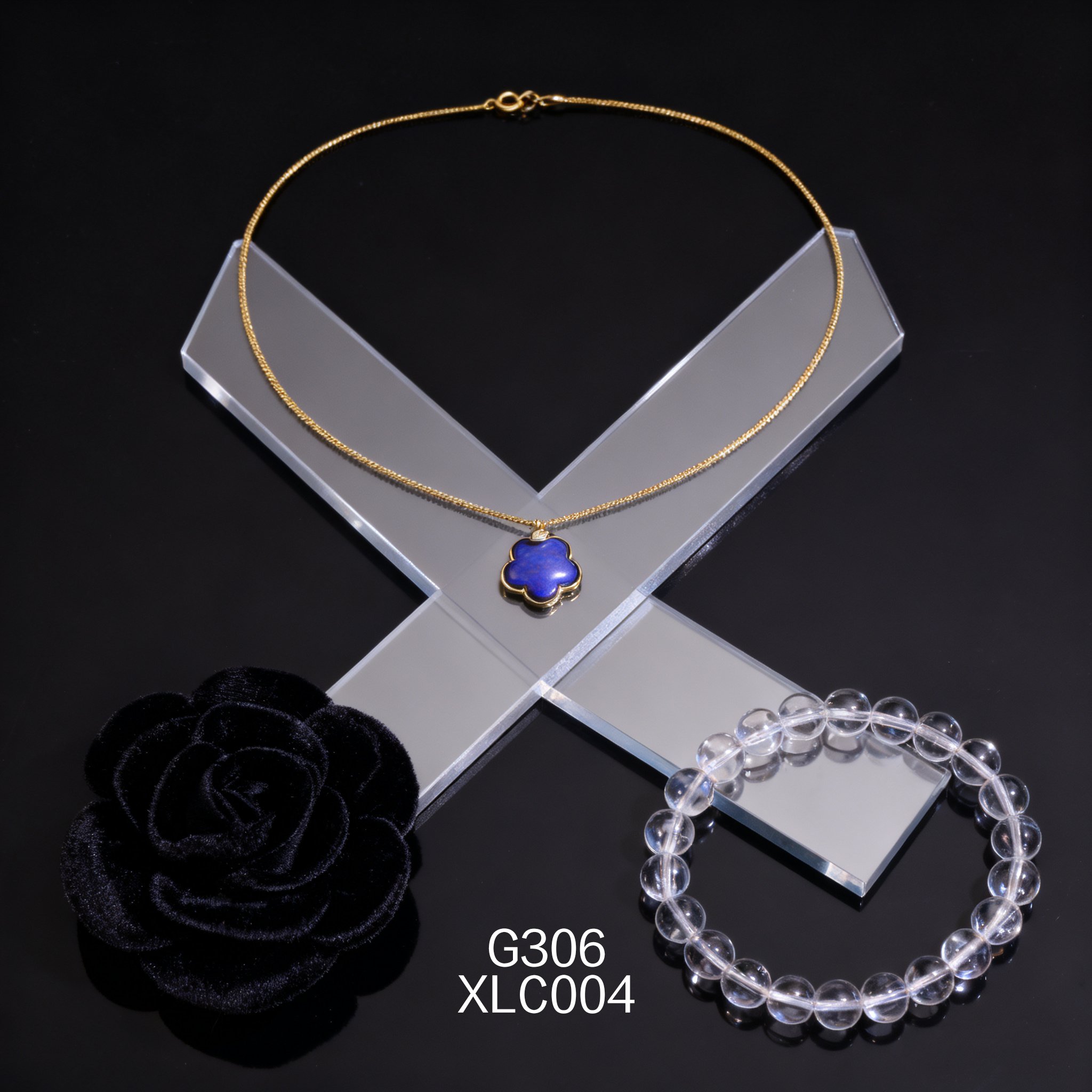 電鍍黃金 12.5mm 梅花鋯石青金項鍊