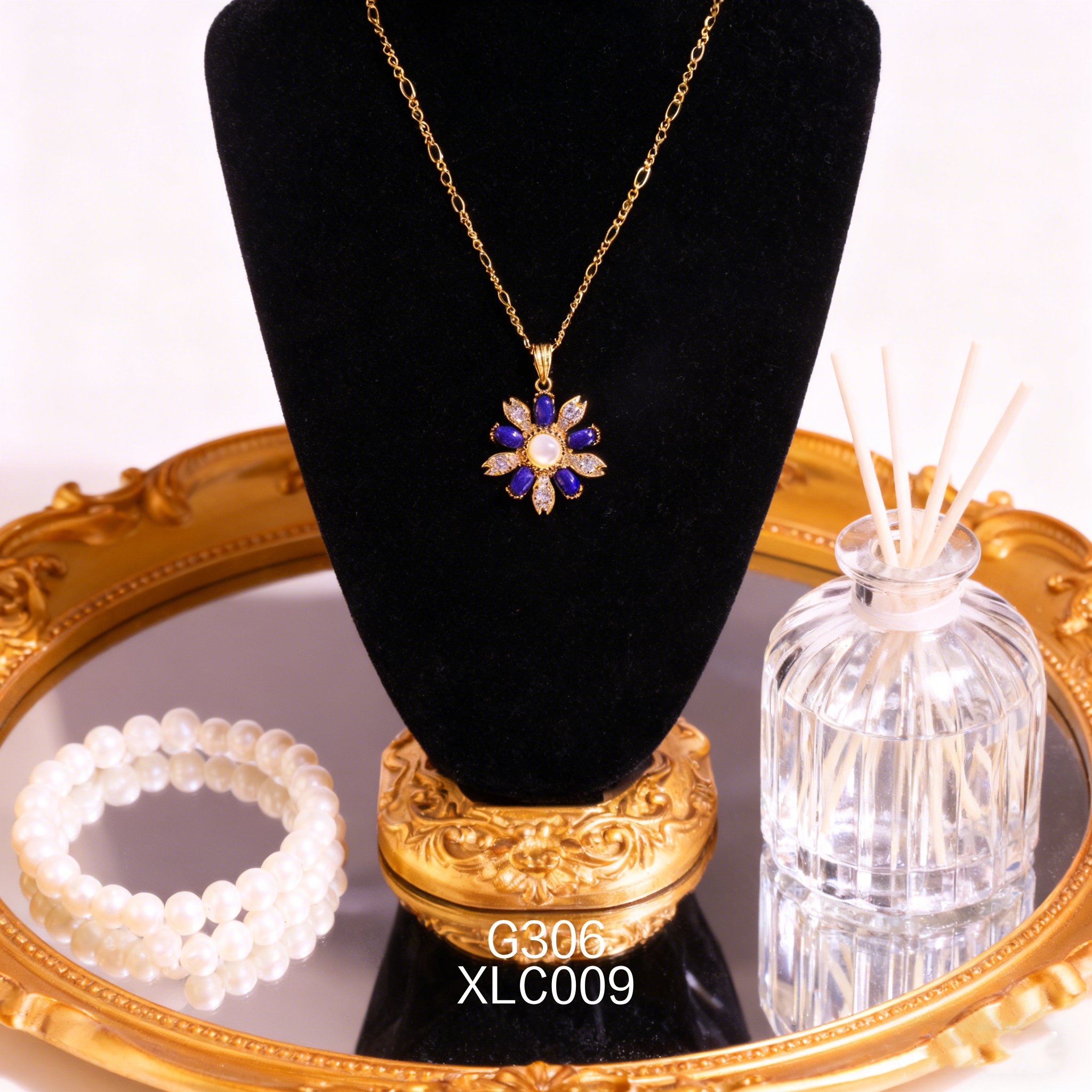 電鍍黃金 4 x 6mm 青金 6mm 白貝項鍊