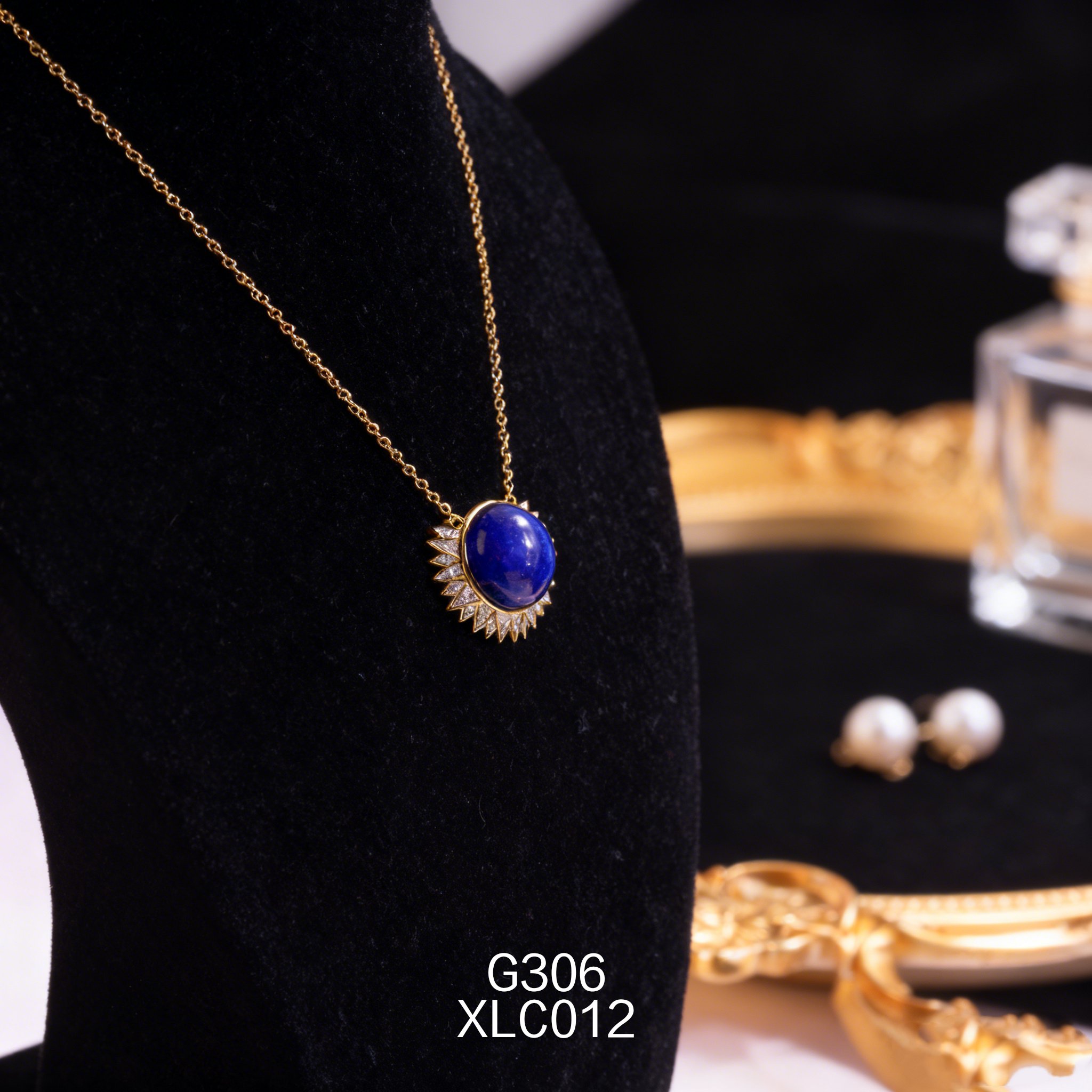 電鍍黃金12.6 x 5mm 鋯石青金項鍊