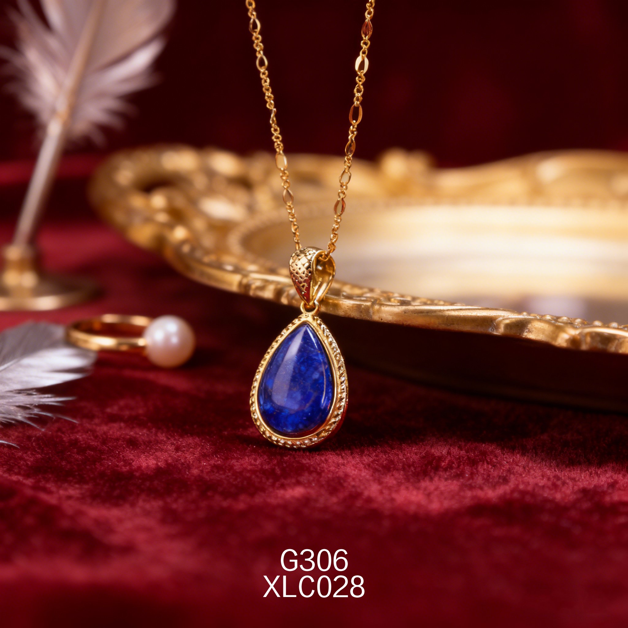 電鍍黃金 11 x 15mm 水滴青金項鍊