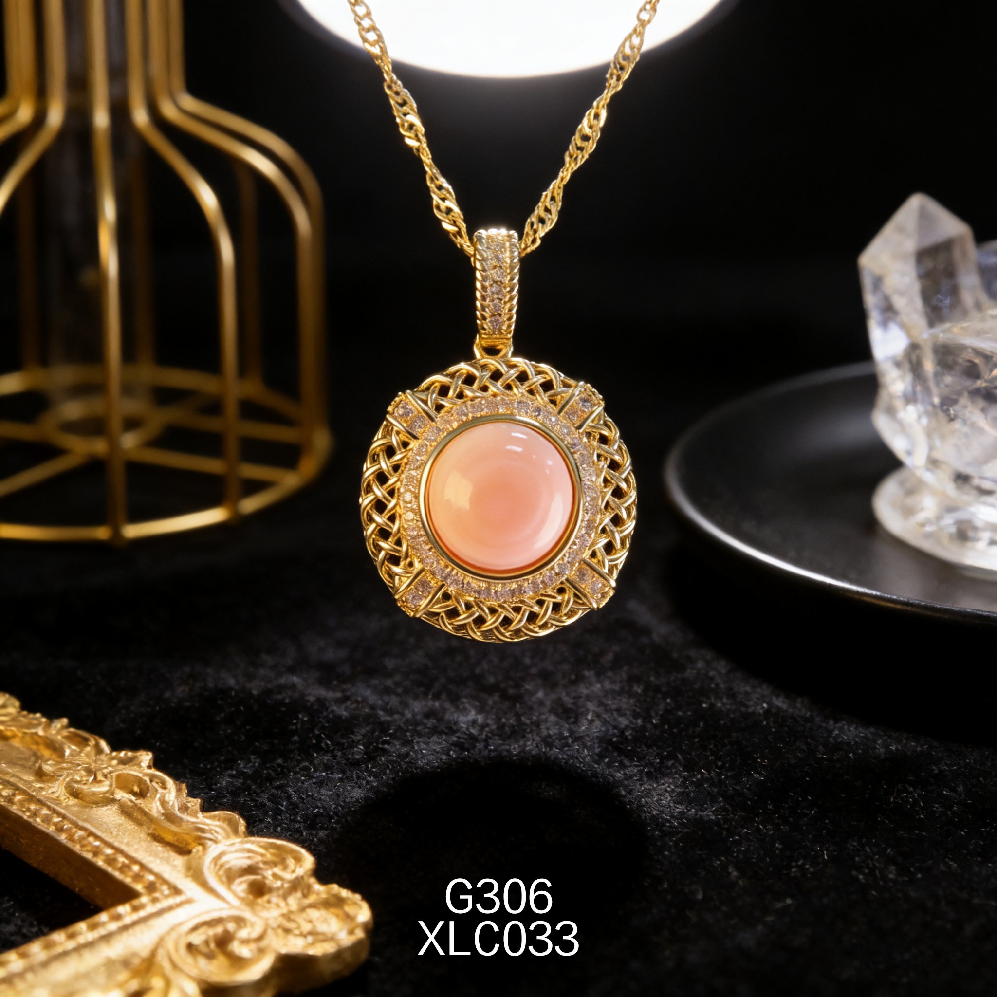 Gold-plated 10mm Round Mesh Abalone Necklace