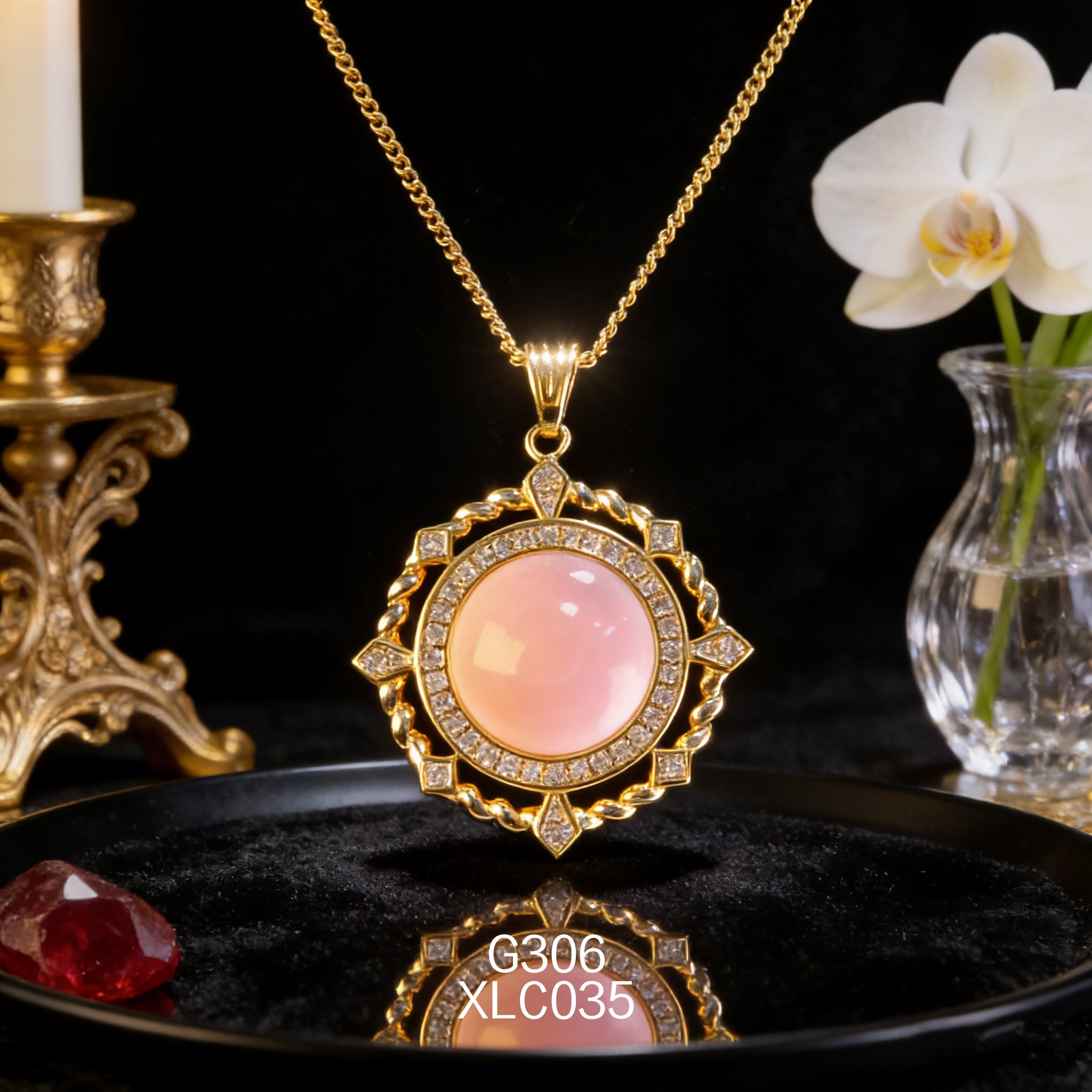 Gold-plated Zirconia 12.6mm Abalone Necklace