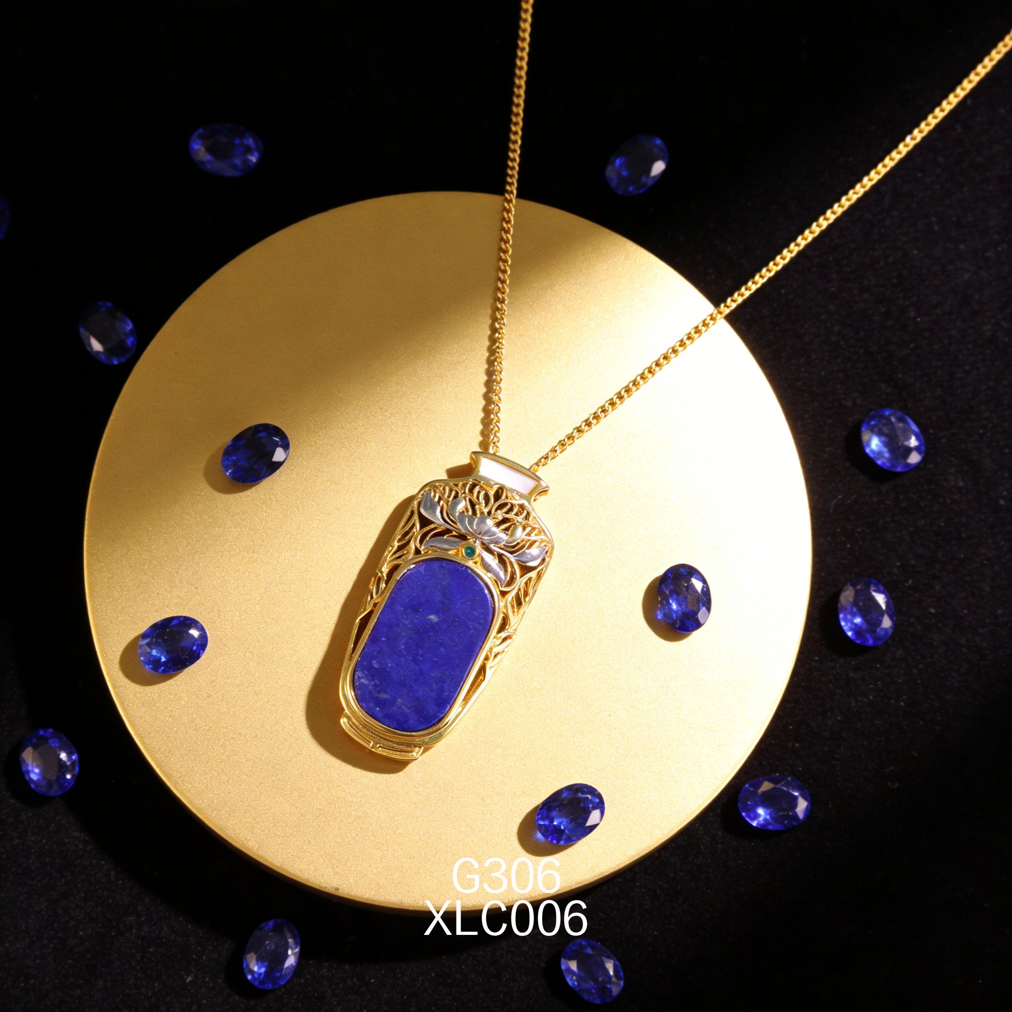 电镀黄金白贝青金花瓶锆石项链