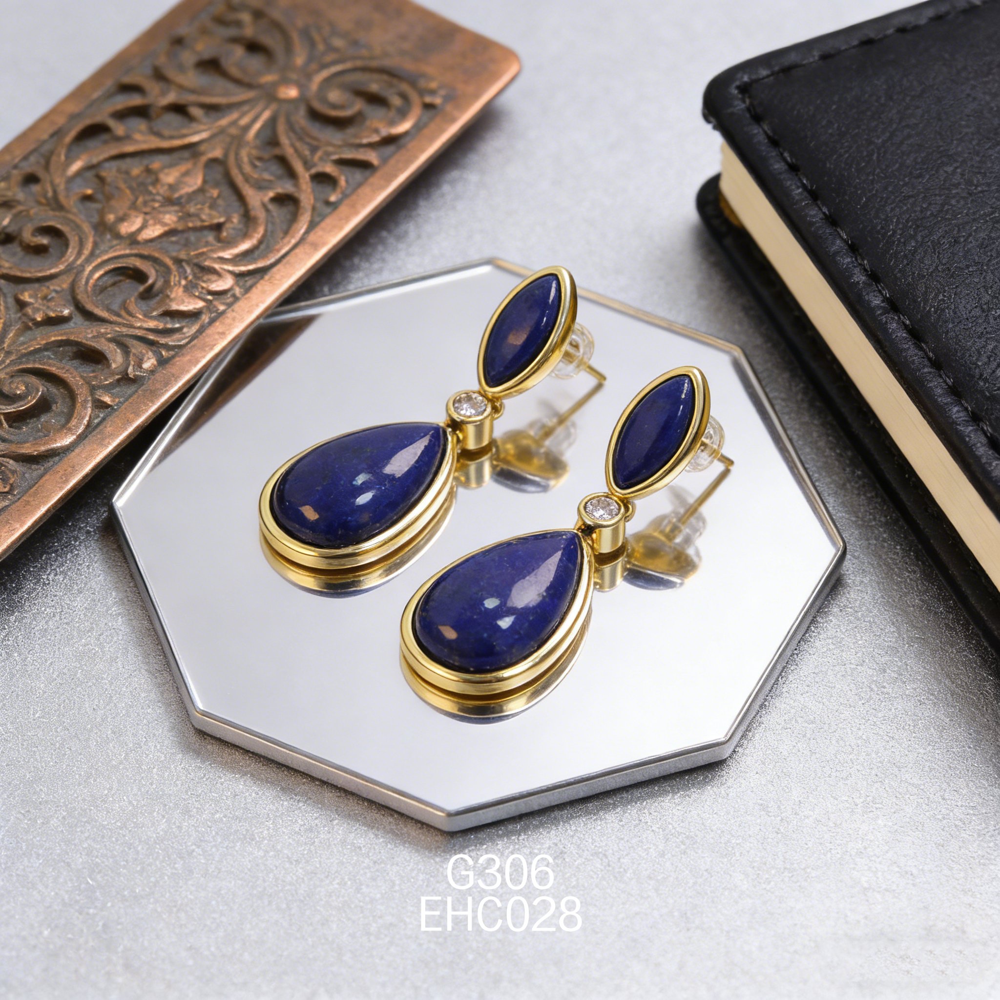 电镀黄金青金石耳环