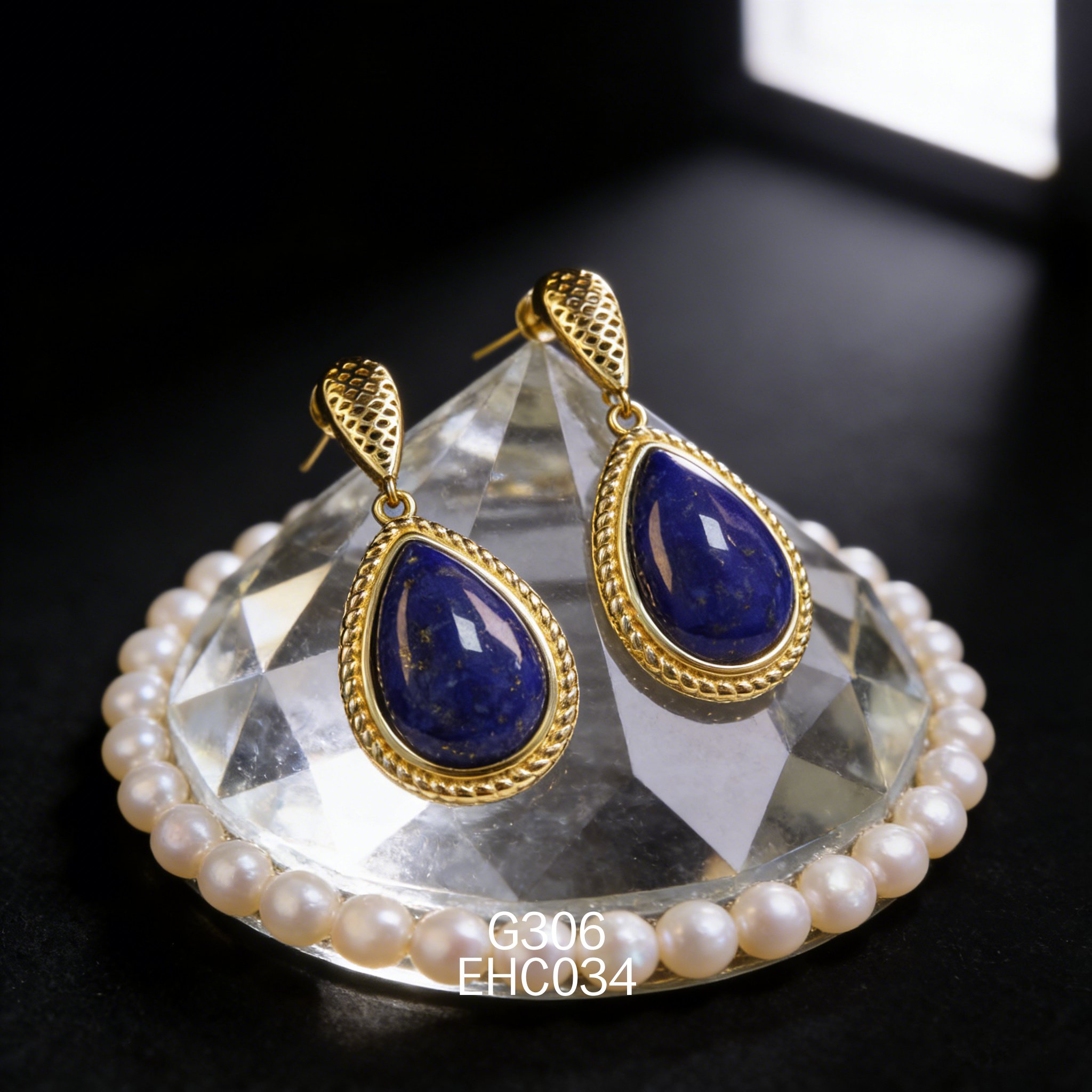 电镀黄金梨形青金耳环