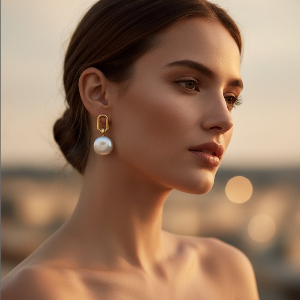 Gold-plated White Pearl Earrings