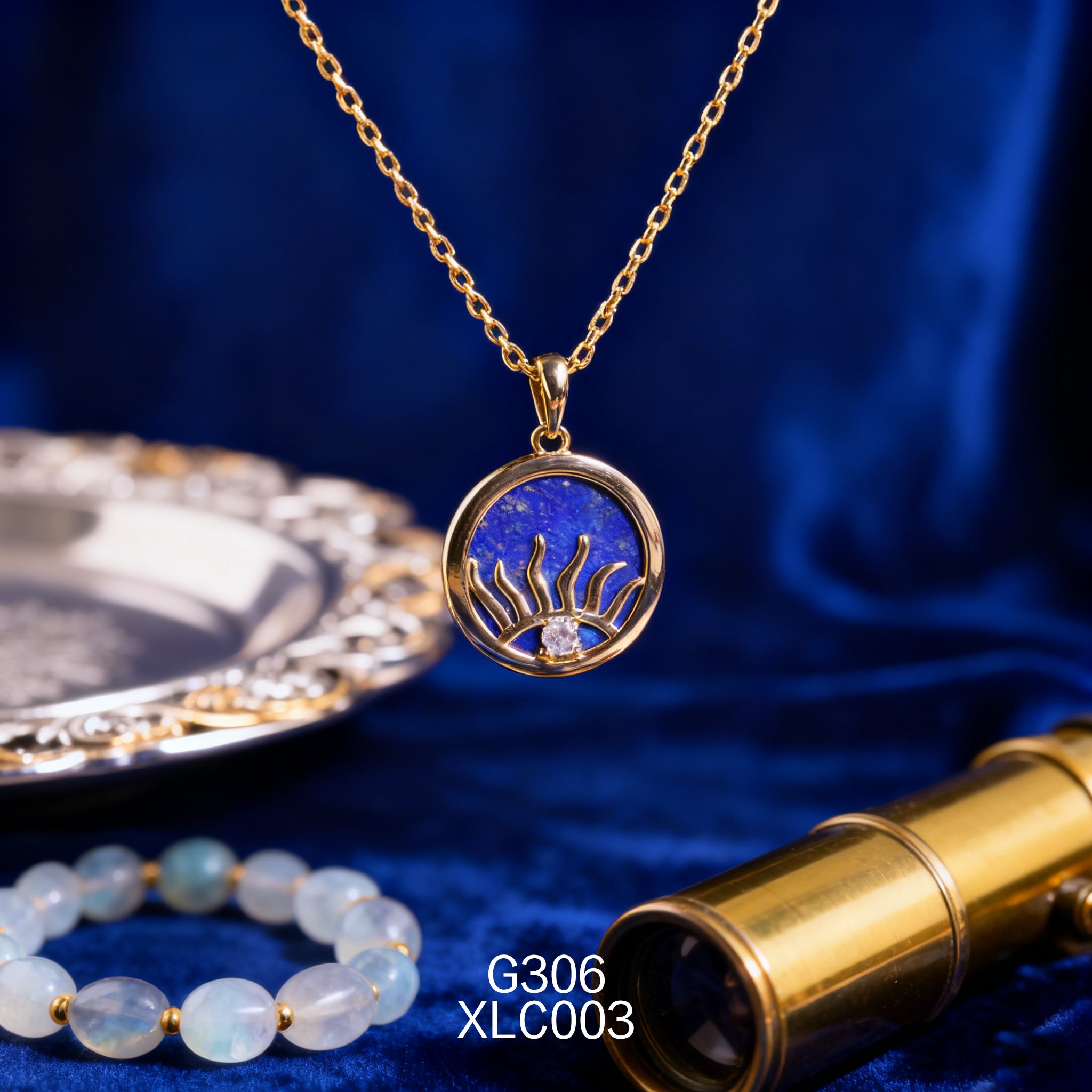 Gold-plated 15mm Evil Eye Lapis Lazuli Necklace