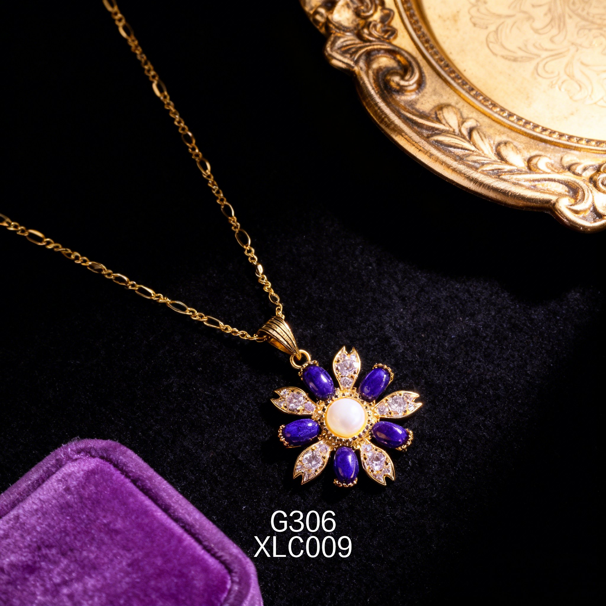 Gold-plated 4 x 6mm Lapis Lazuli and 6mm Mother of Pearl Necklace