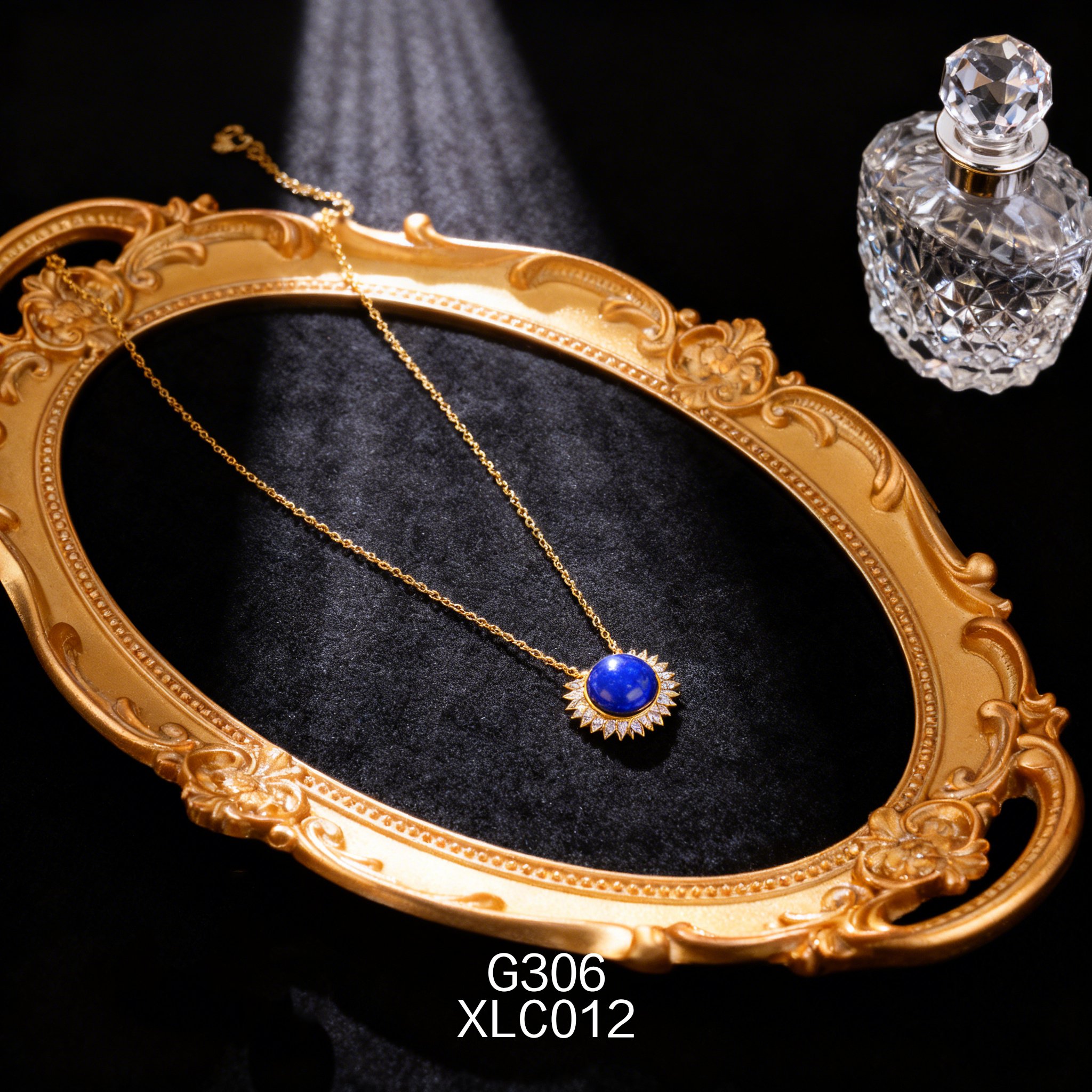 Collana placcata oro con Zirconia e Lapislazzuli 12.6x5mm