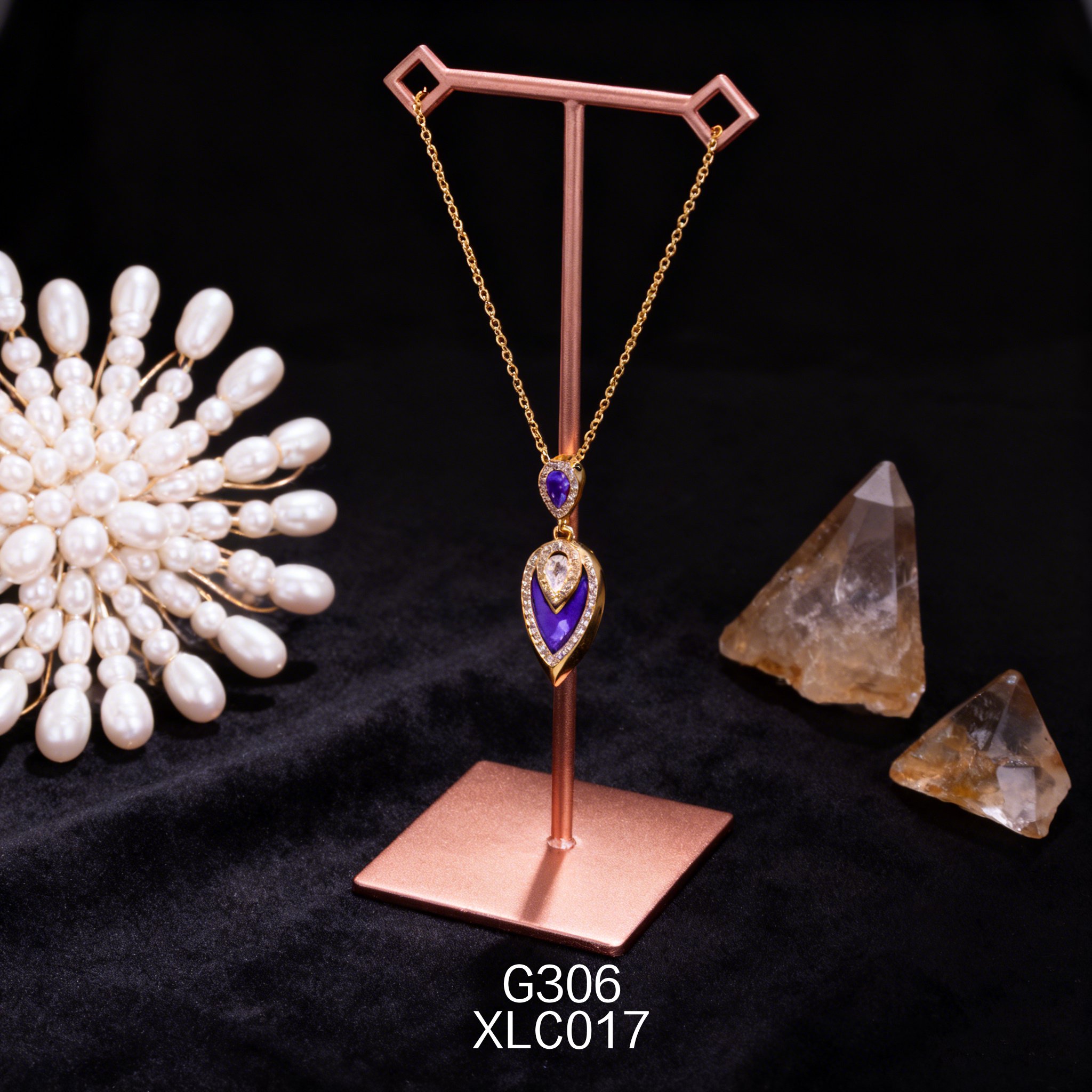 Collana placcata oro con Lapislazzuli a Pera 8.5x14mm