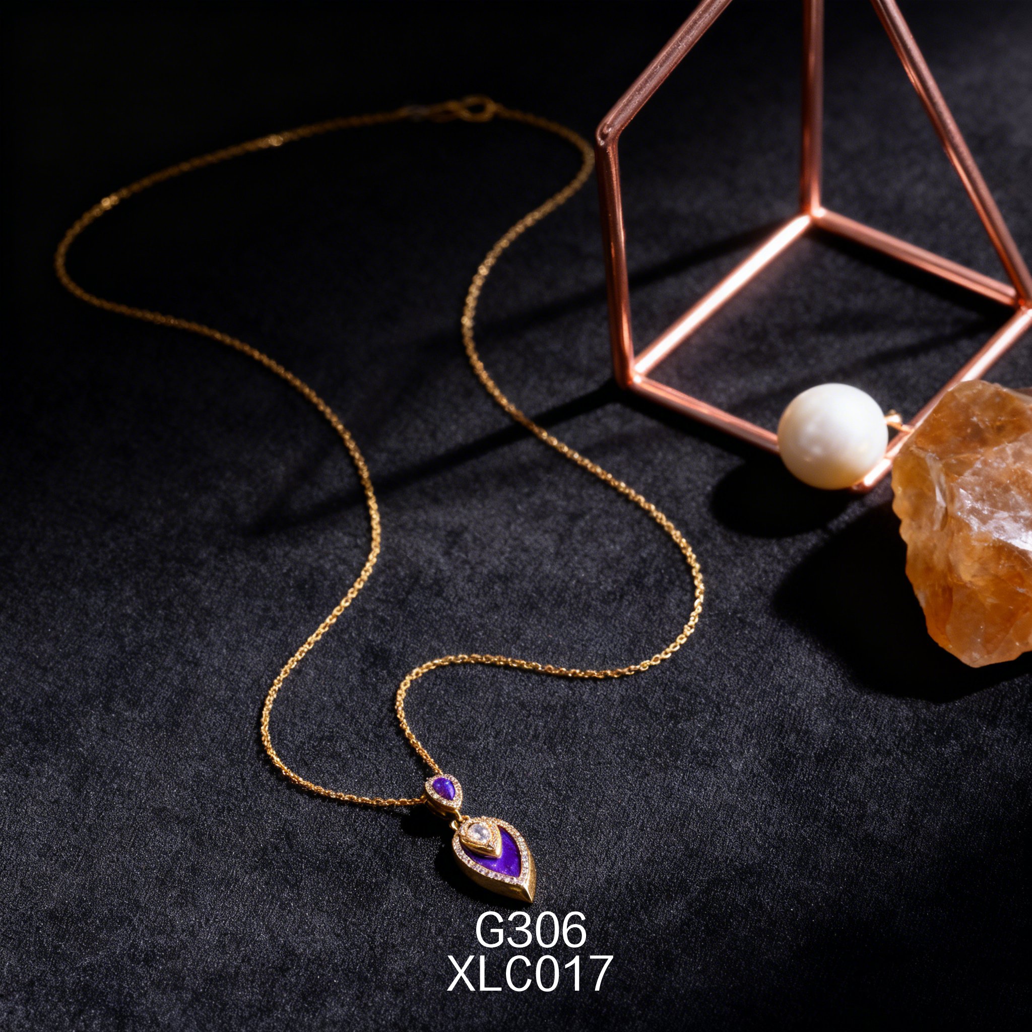 Collana placcata oro con Lapislazzuli a Pera 8.5x14mm