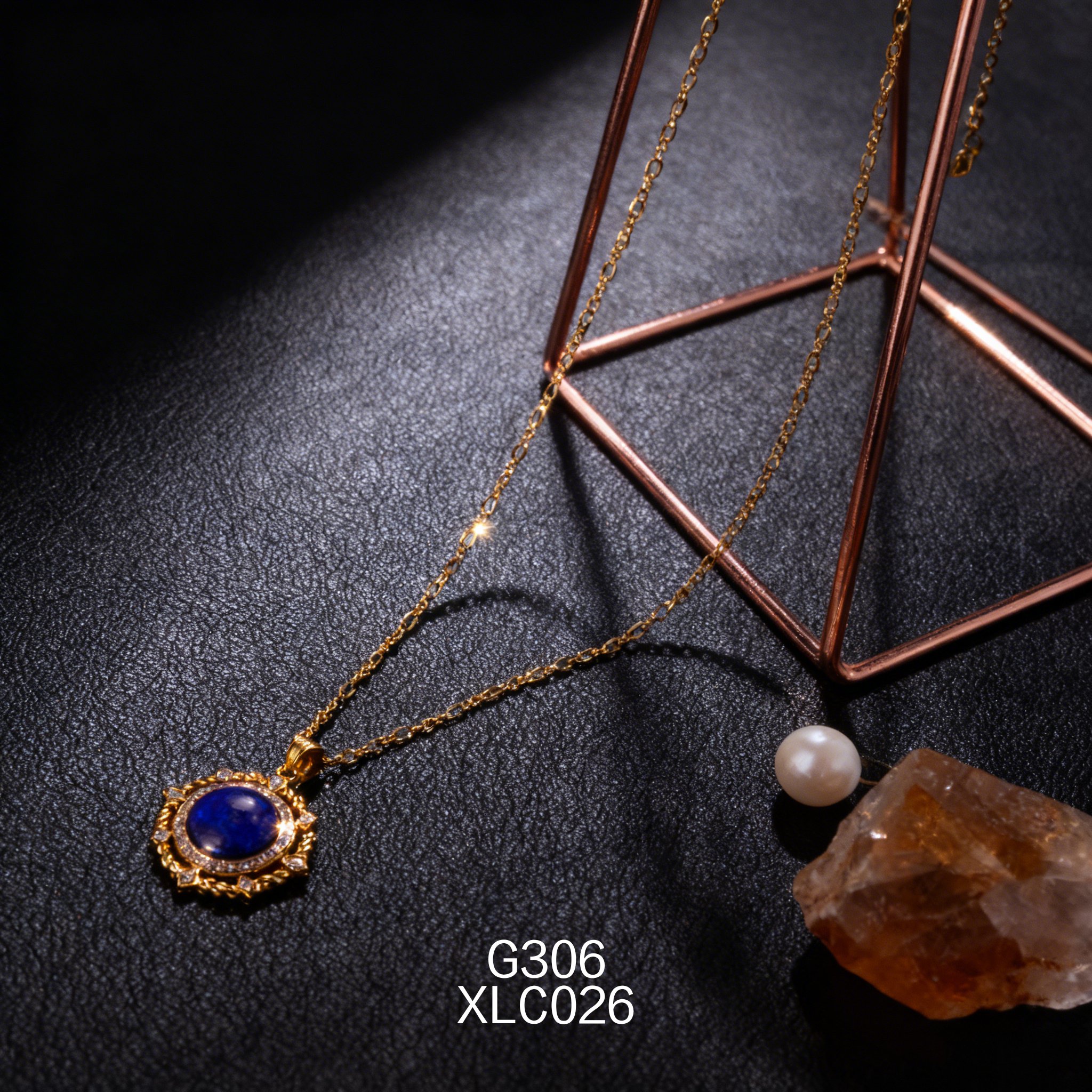 Gold-plated 13mm Round Niche Lapis Lazuli Necklace