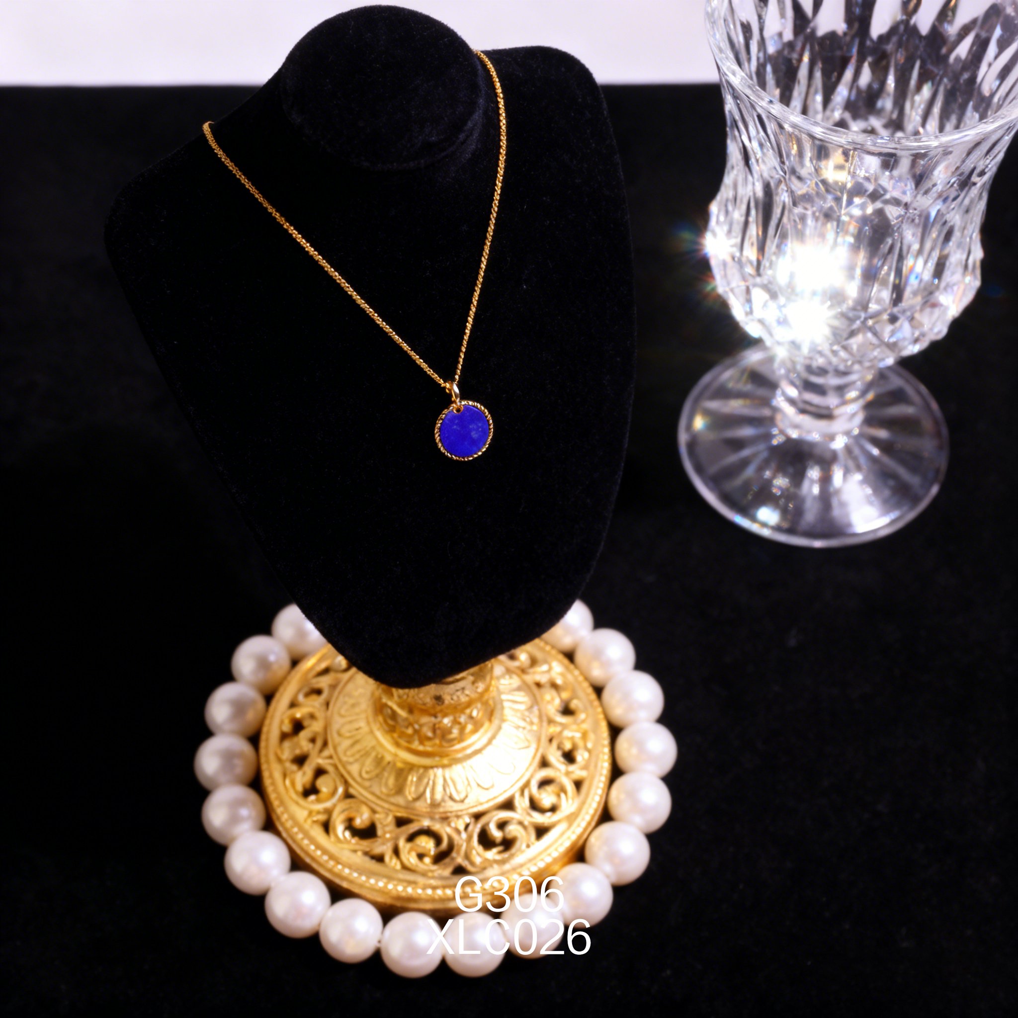 Gold-plated 13mm Round Niche Lapis Lazuli Necklace
