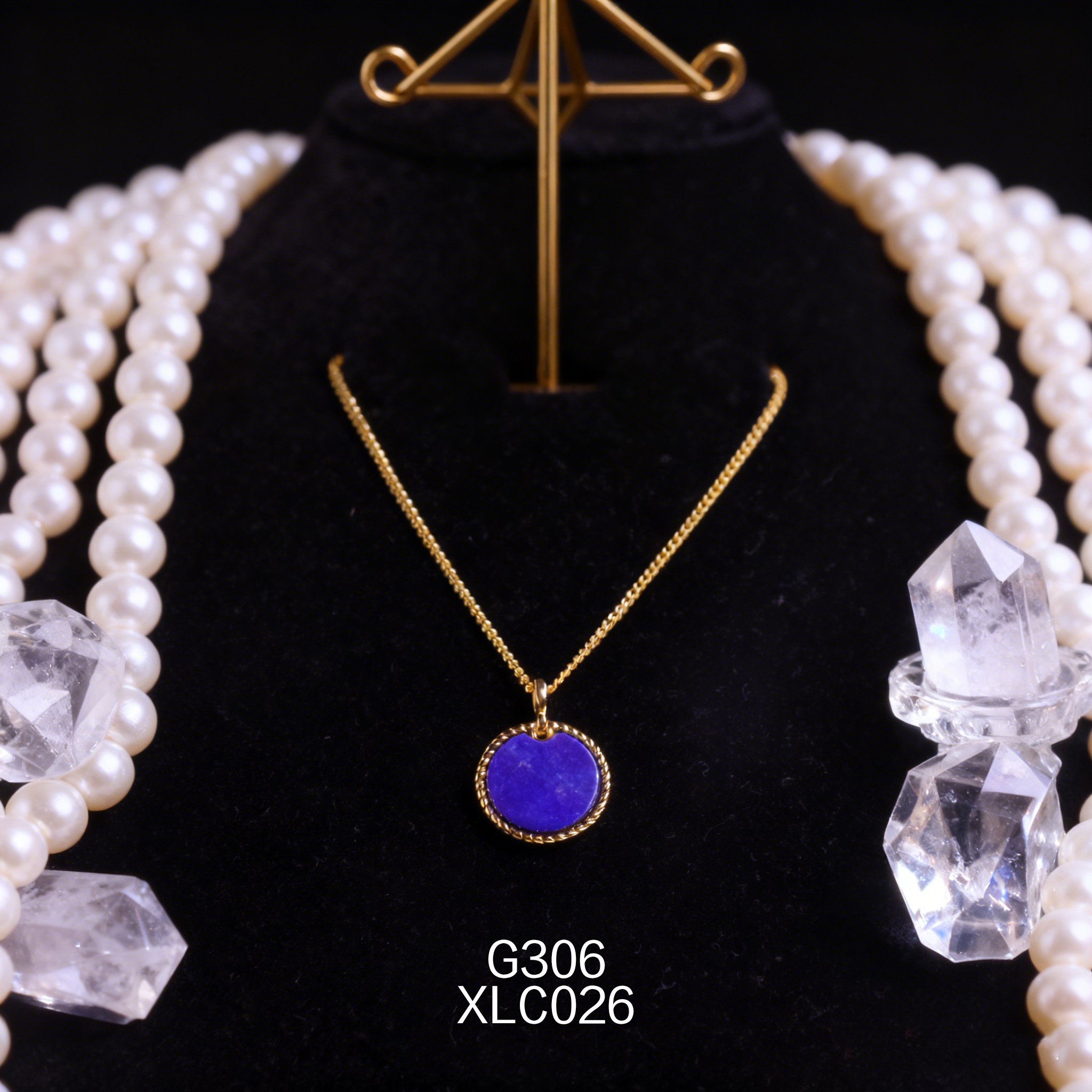 Gold-plated 13mm Round Niche Lapis Lazuli Necklace