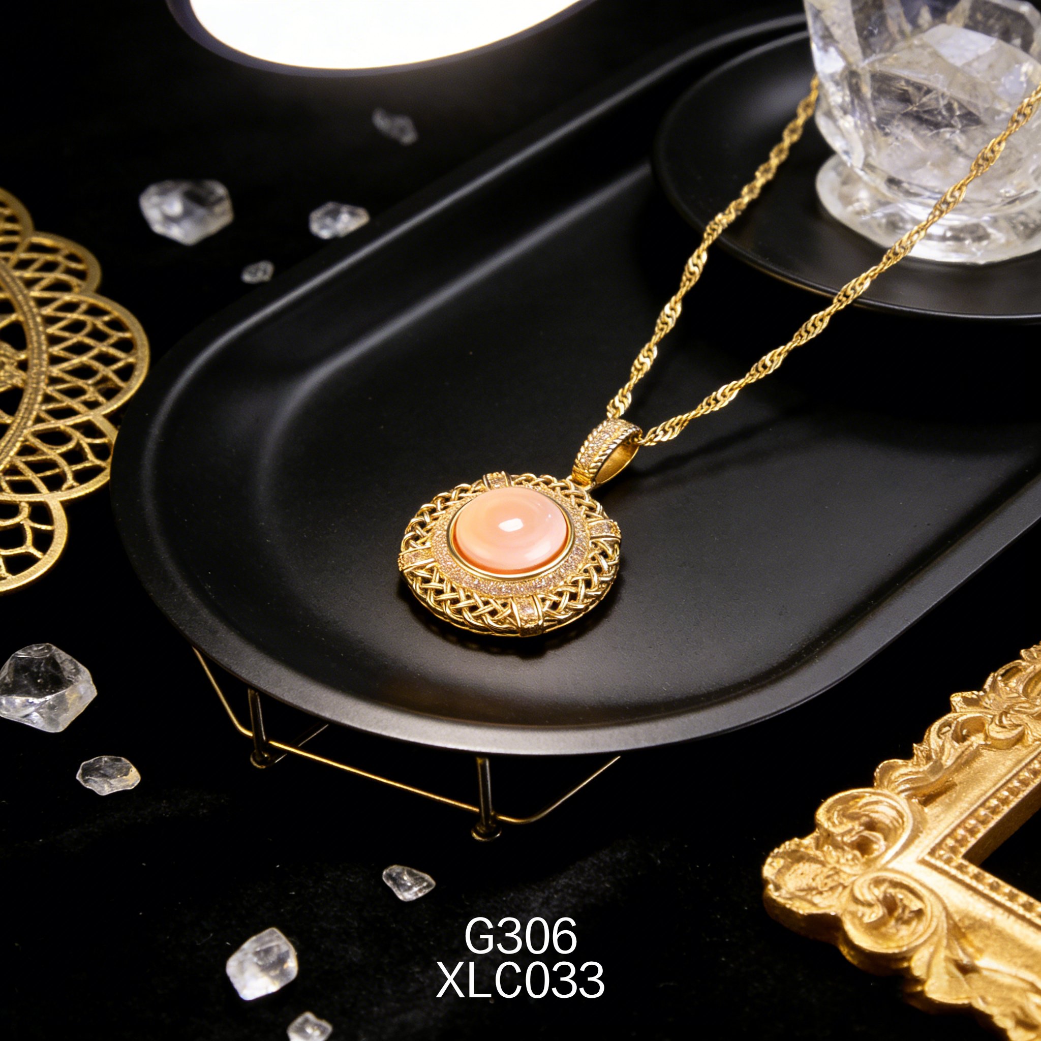 Gold-plated 10mm Round Mesh Abalone Necklace