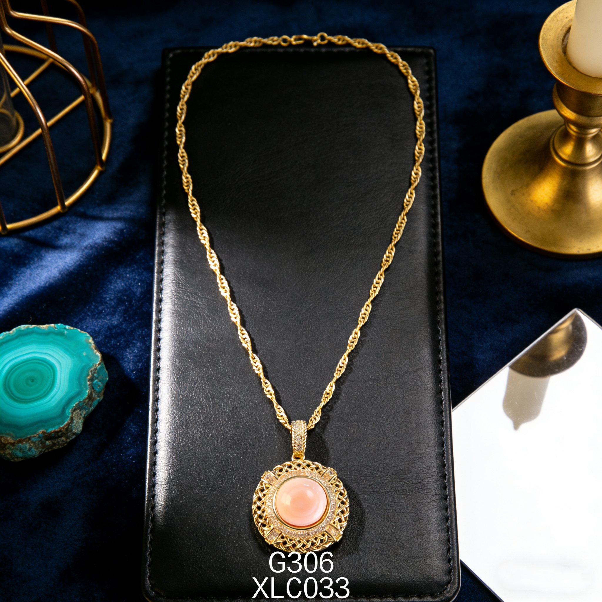 Gold-plated 10mm Round Mesh Abalone Necklace