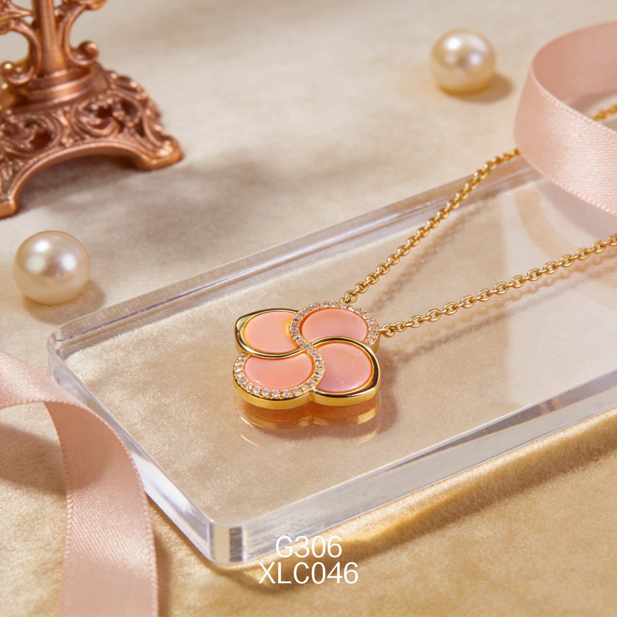 Collana placcata oro con Quadrifoglio in Zirconia e Abalone