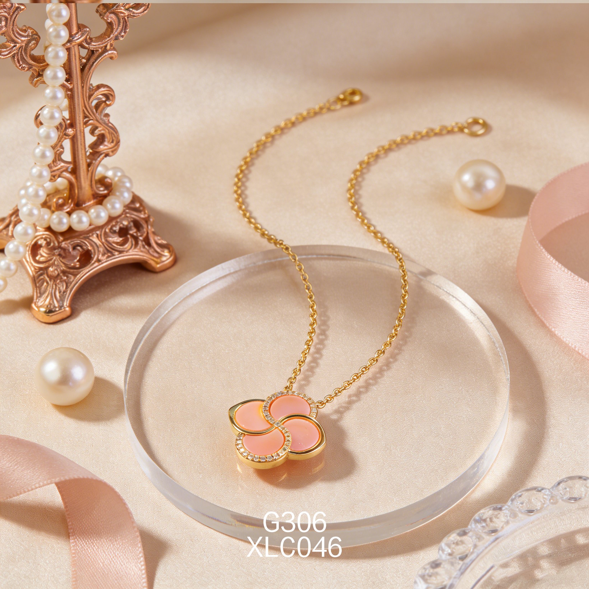 Collana placcata oro con Quadrifoglio in Zirconia e Abalone