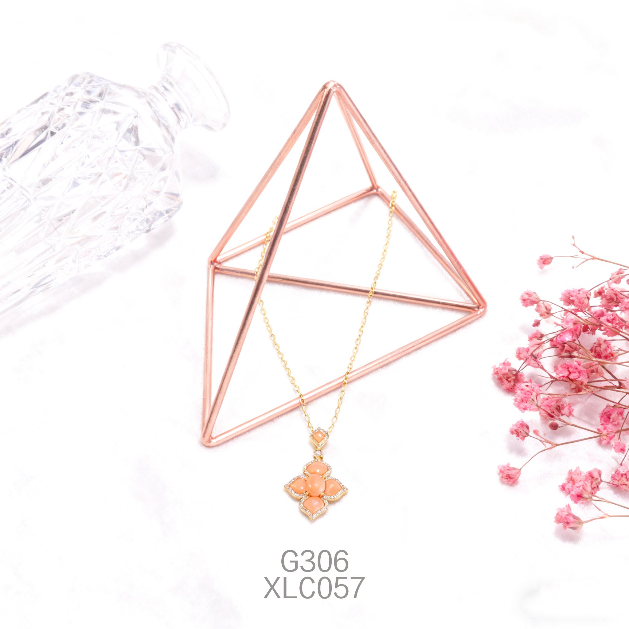 Collana placcata oro con Fiore di Ghiaccio in Zirconia e Abalone