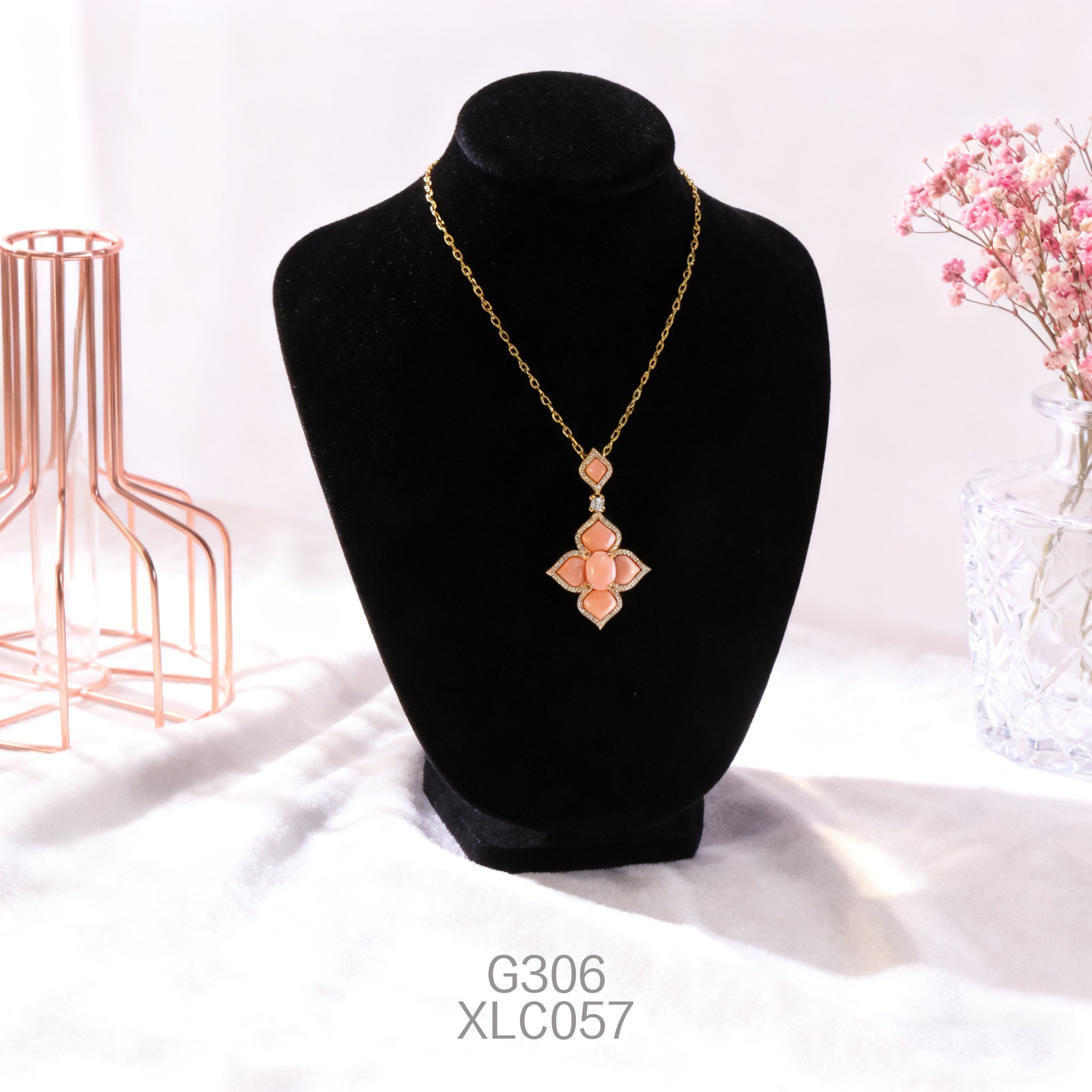 Collana placcata oro con Fiore di Ghiaccio in Zirconia e Abalone