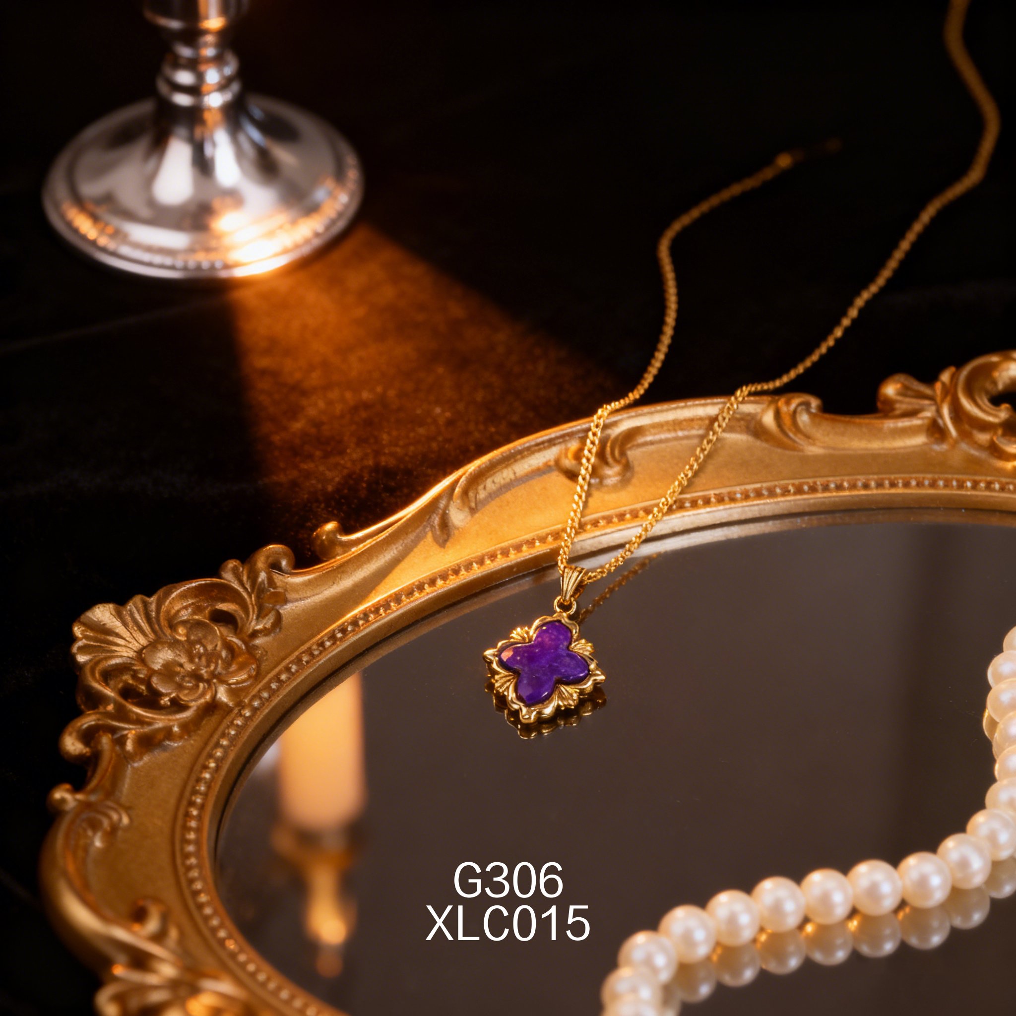 Collana placcata oro con Quadrifoglio e Lapislazzuli 12.5x14mm