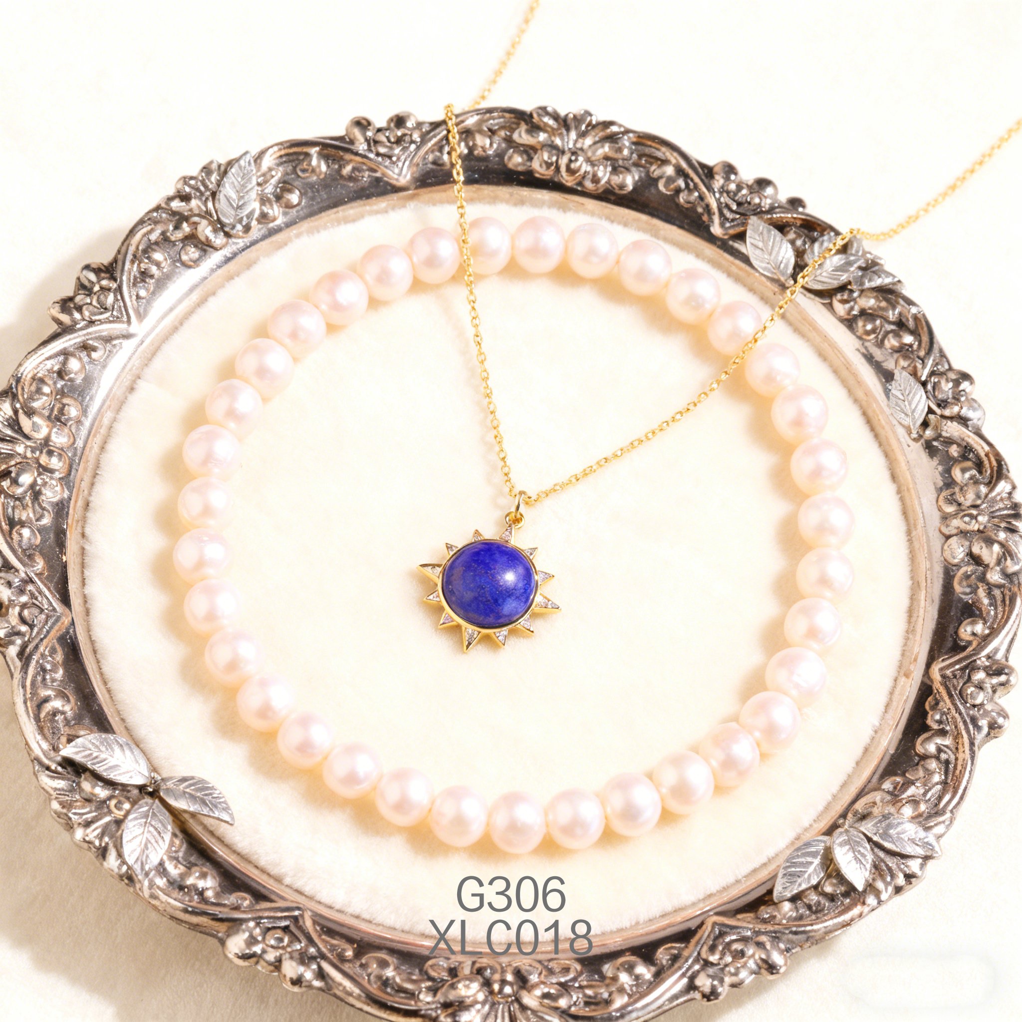 电镀黄金锆石青金石项链