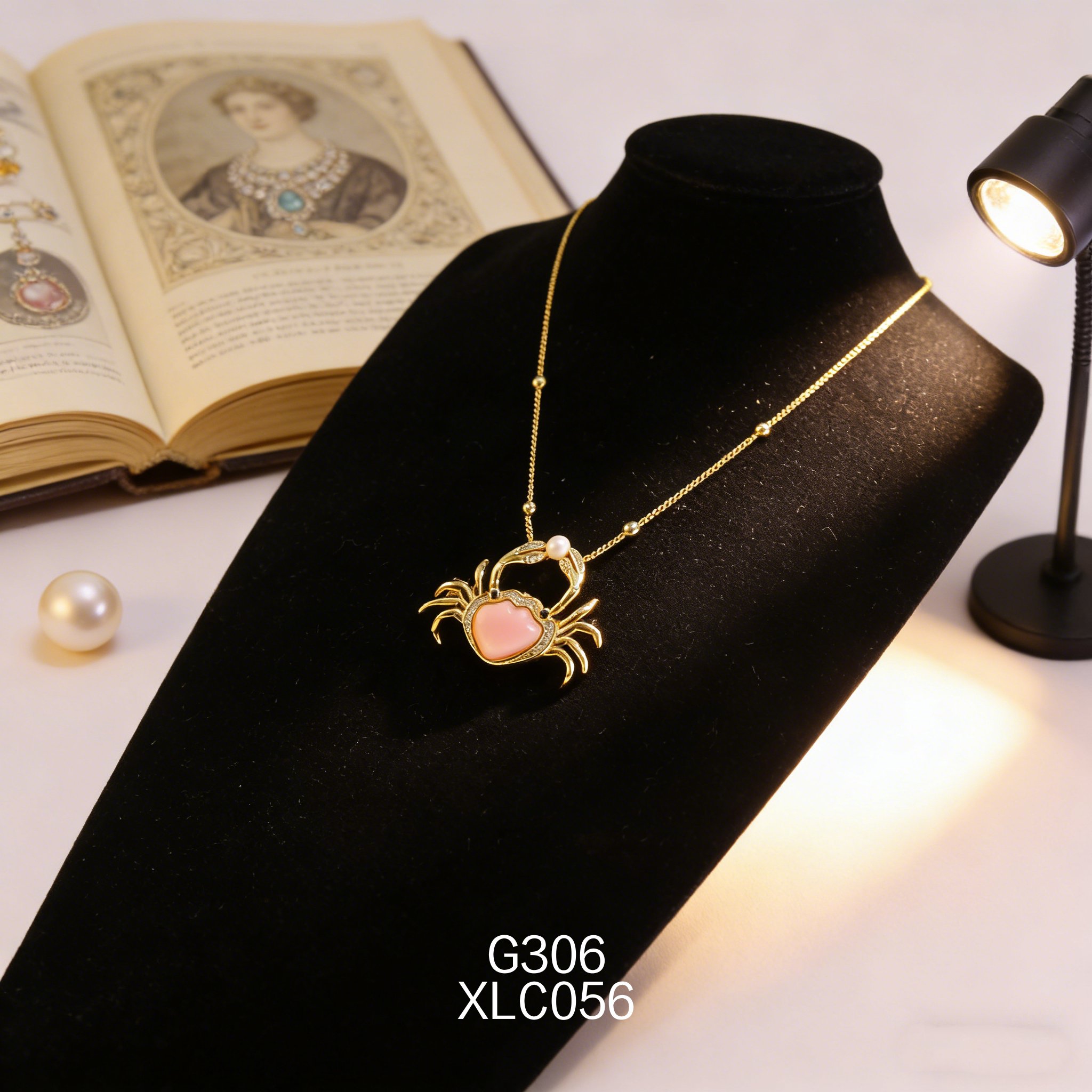 電鍍黃金 Akoya3540 女皇貝螃蟹胸針項鍊
