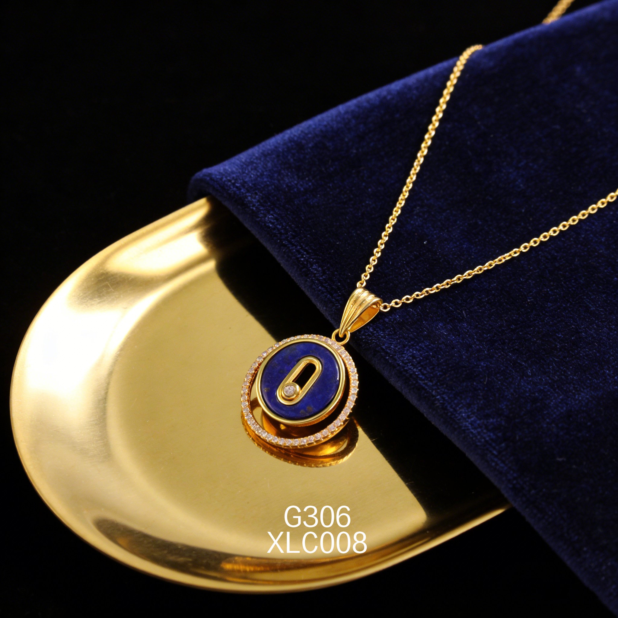 电镀黄金双圆锆石 12.8mm 青金项链