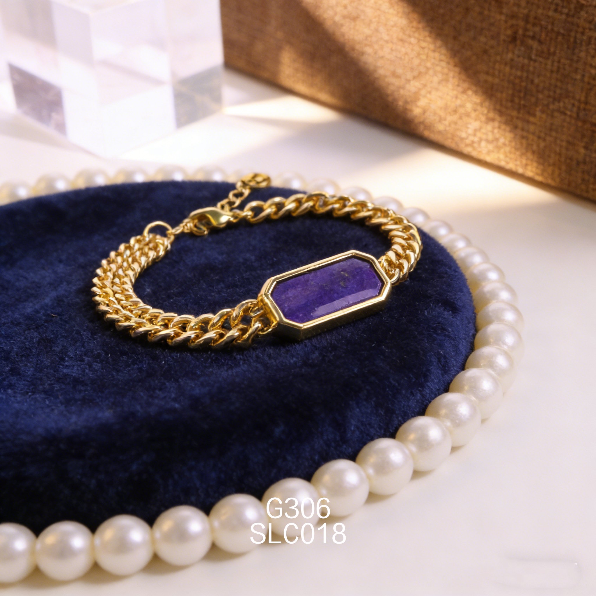 电镀黄金长方形青金石手链