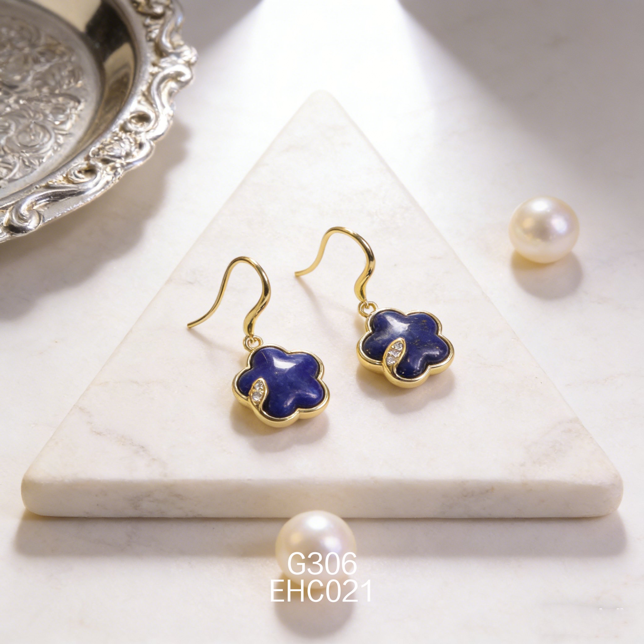 电镀黄金青金石耳环