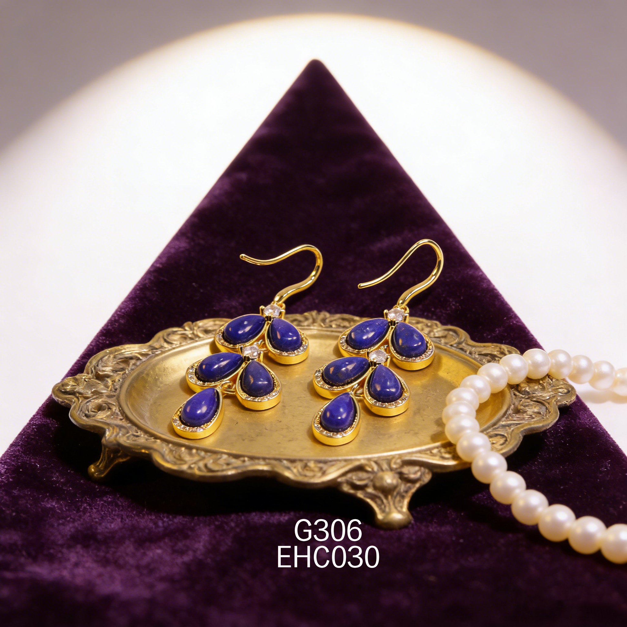 电镀黄金青金石耳环