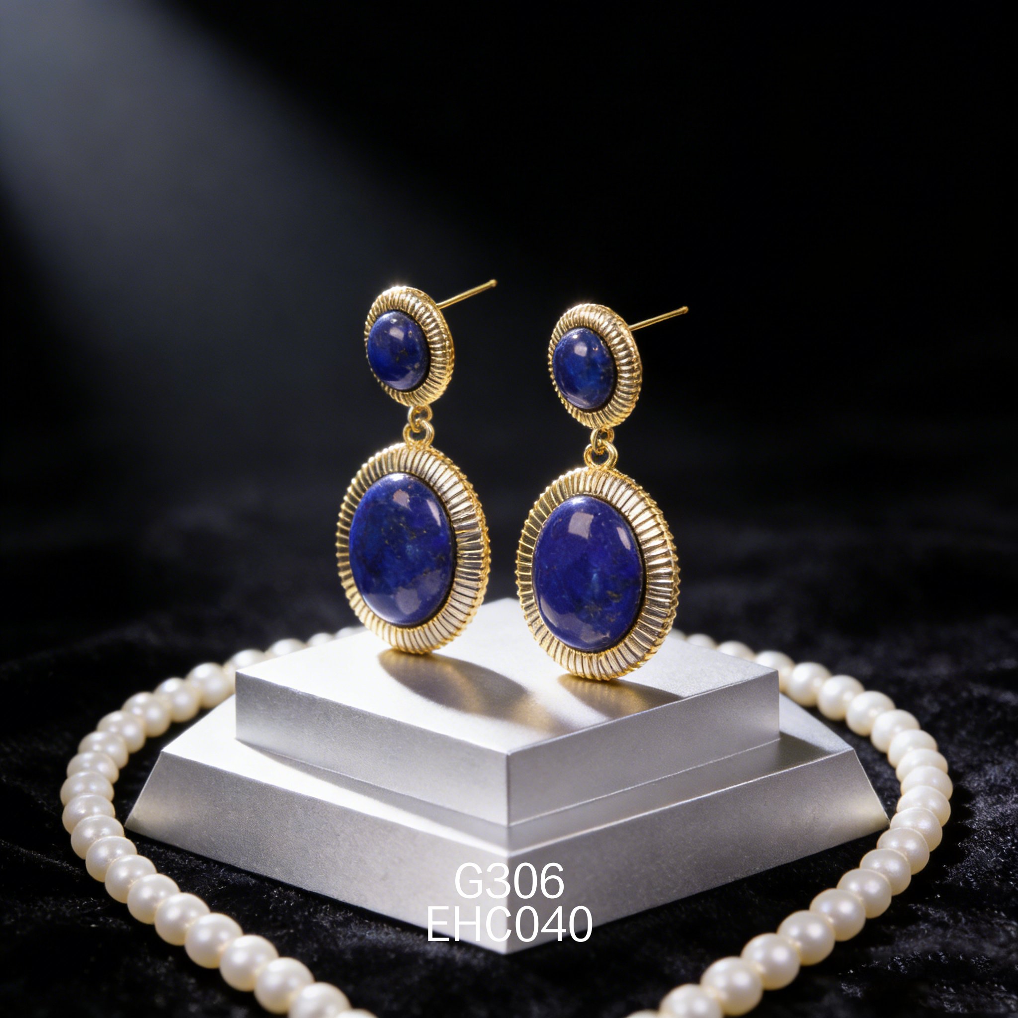 電鍍黃金青金石耳環