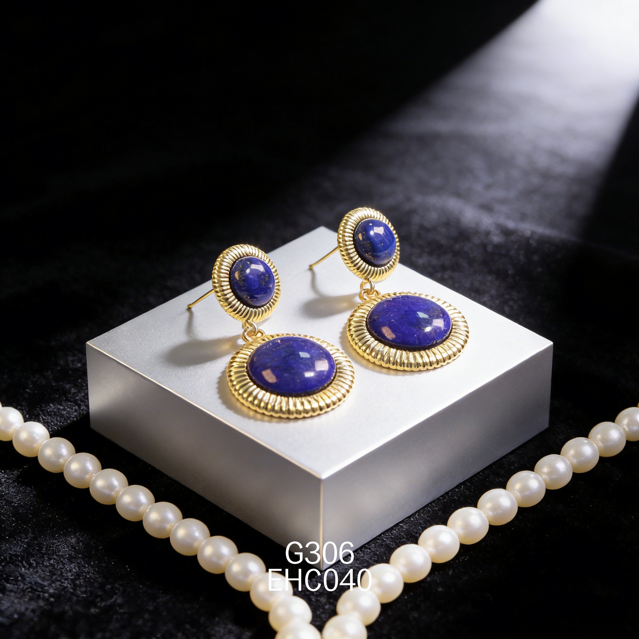 電鍍黃金青金石耳環