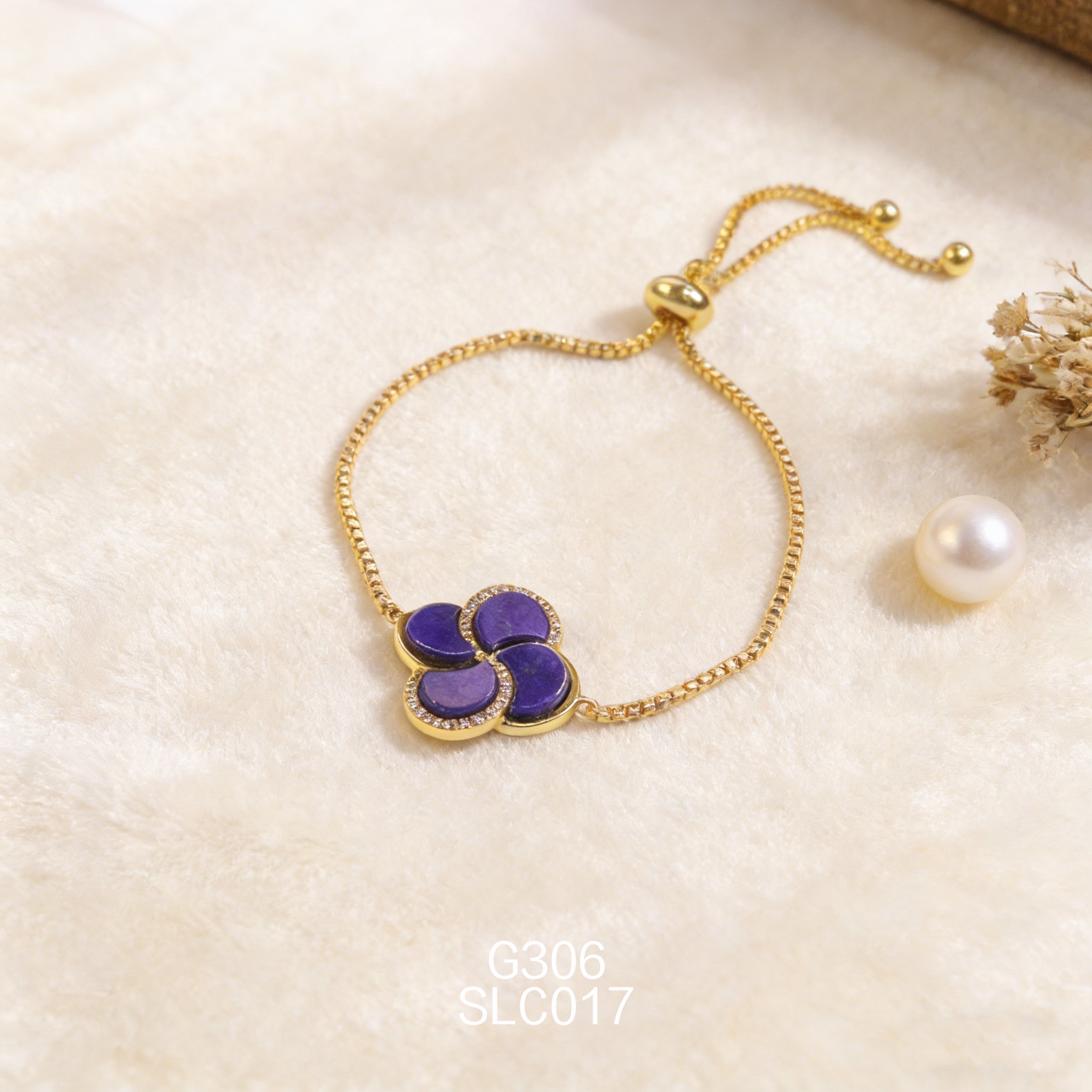 電鍍黃金四葉草鋯石青金手鏈