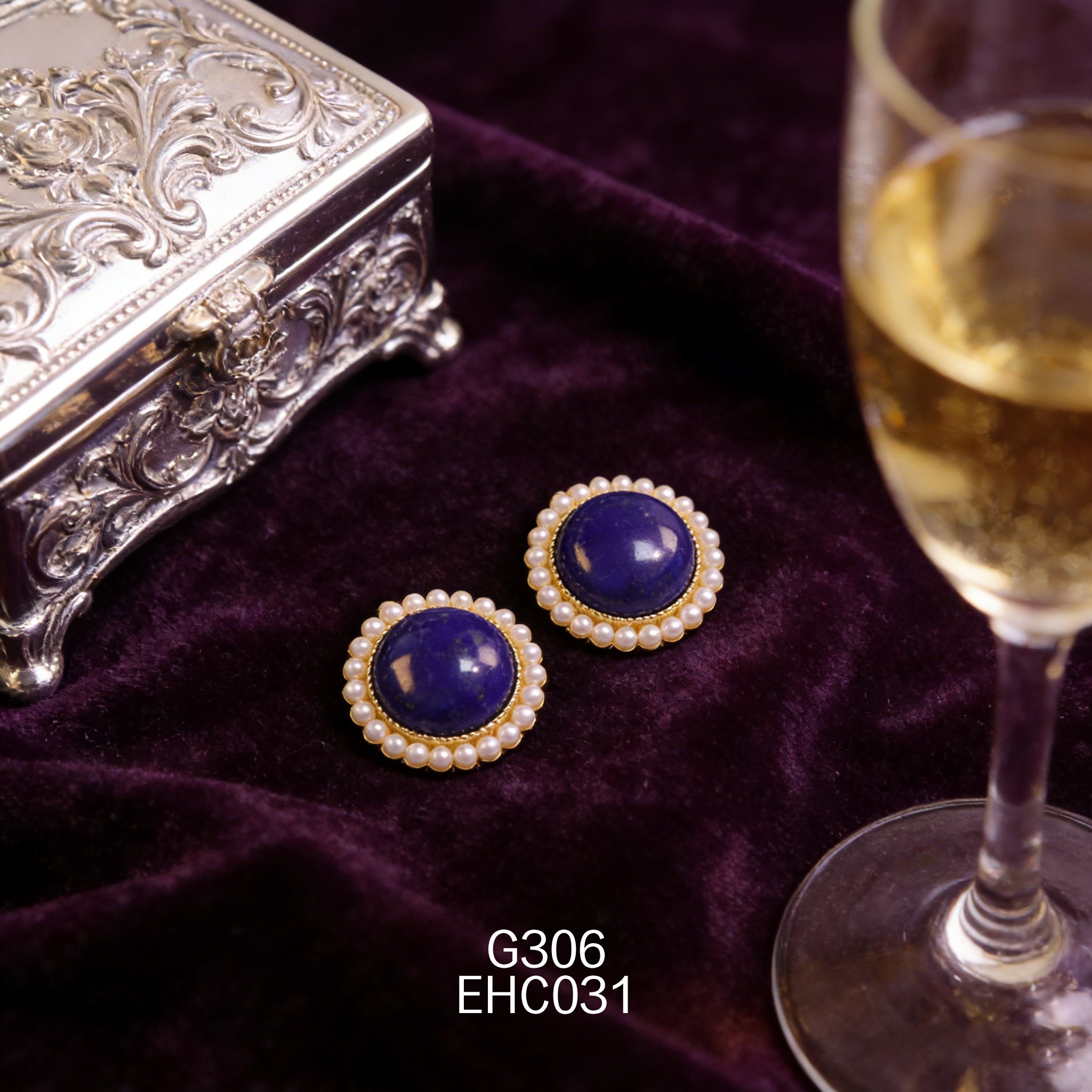 电镀黄金 12.6 x 5mm 青金珍珠耳环