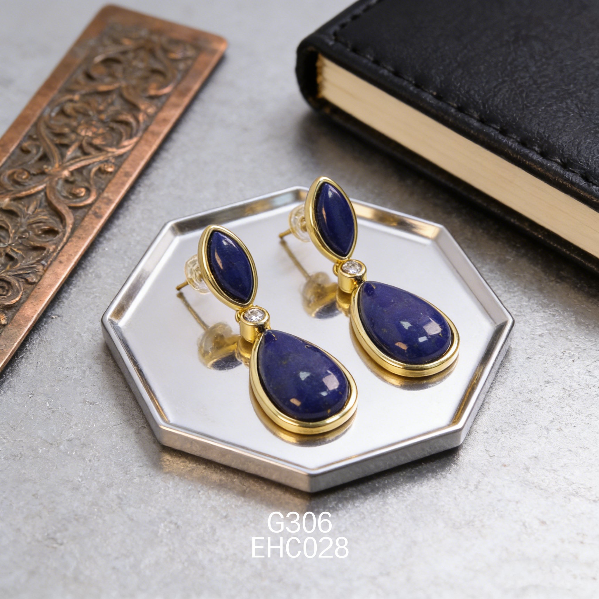 电镀黄金青金石耳环