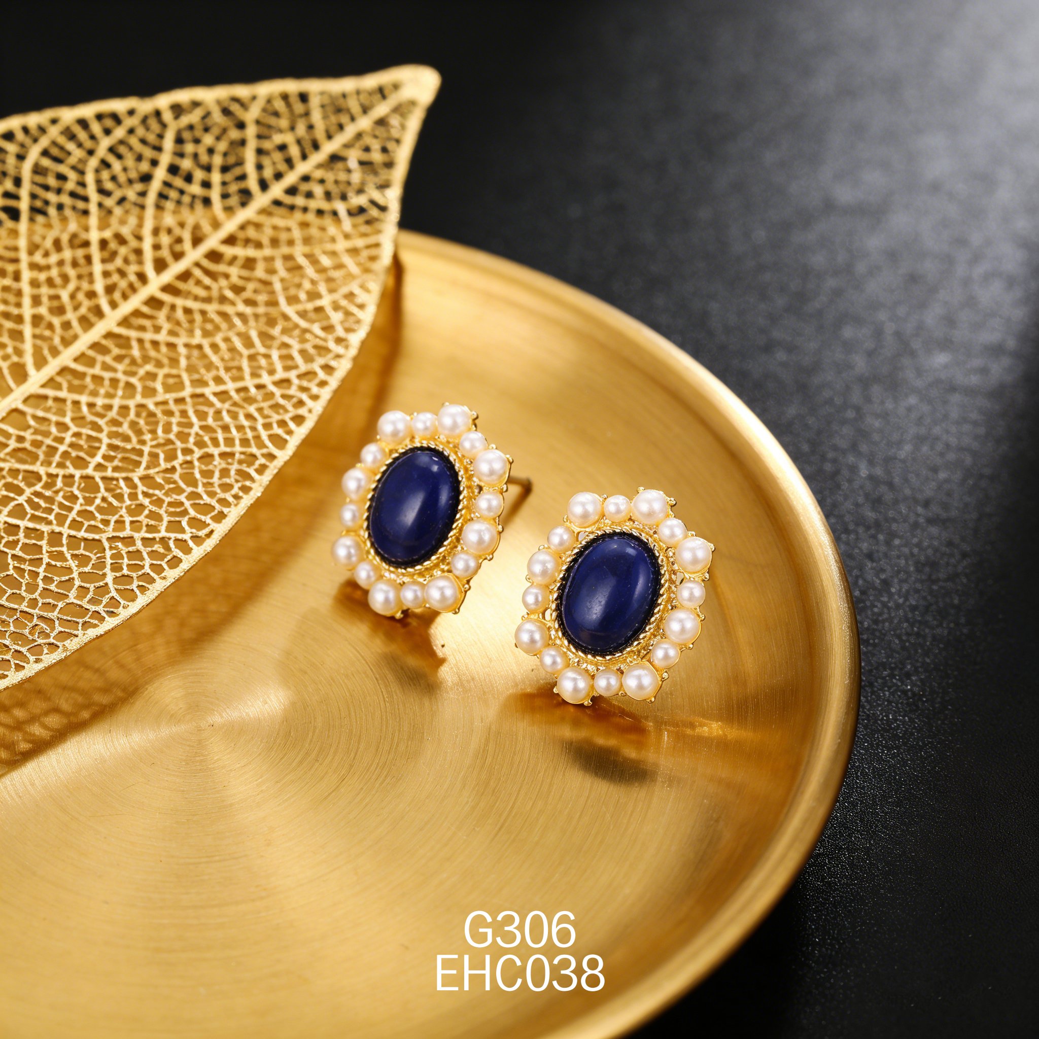 电镀黄金青金石耳环