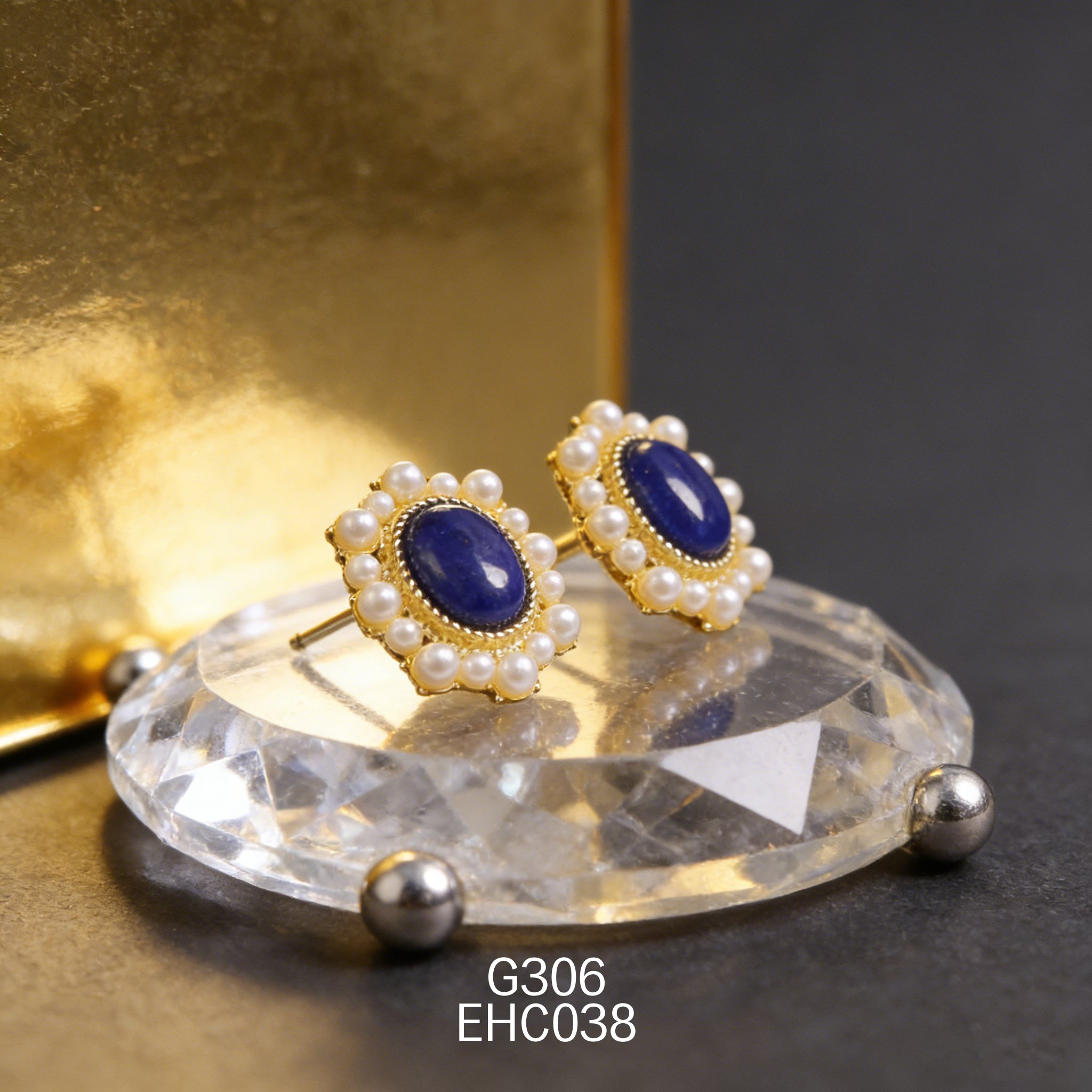 电镀黄金青金石耳环