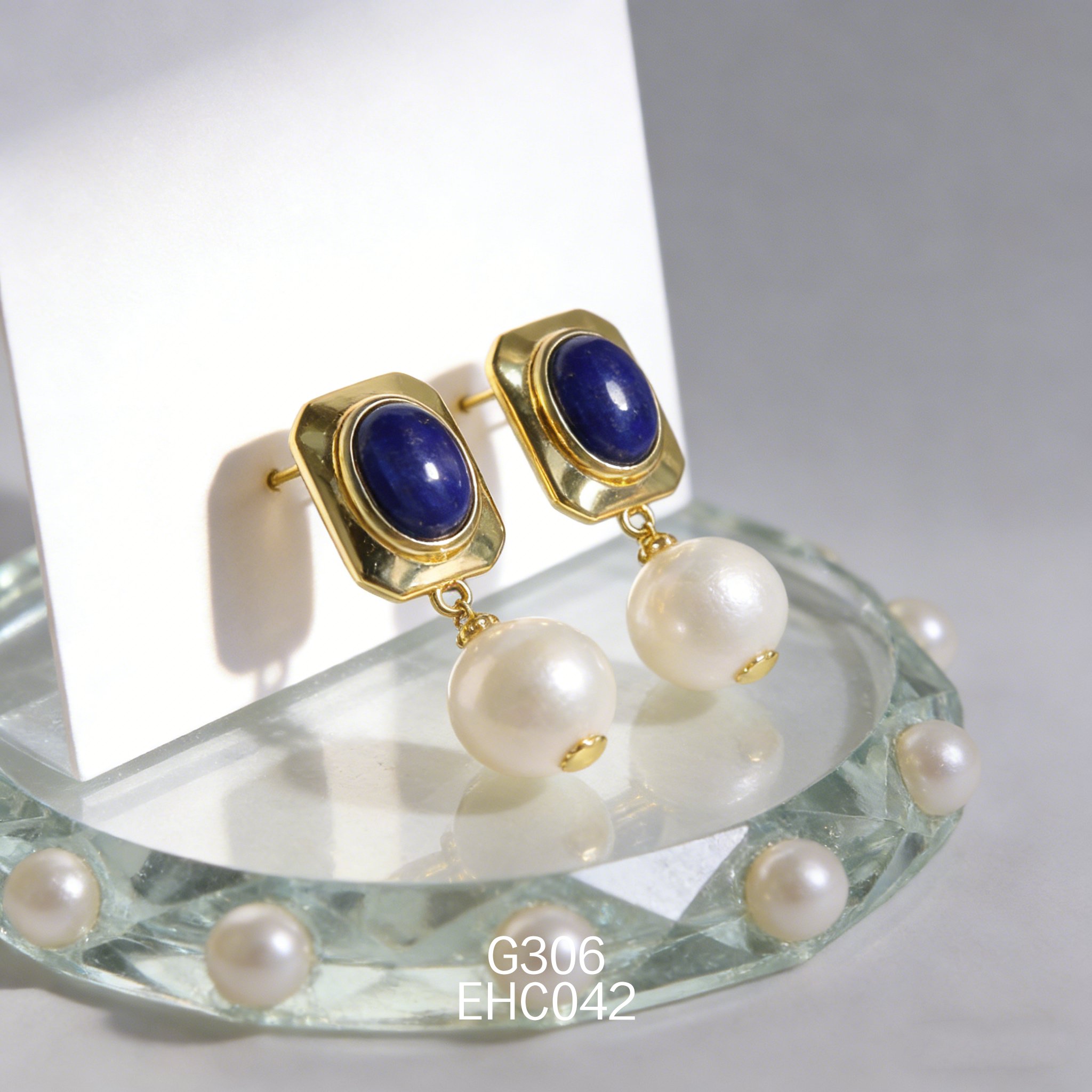 電鍍黃金青金愛迪生珍珠耳環