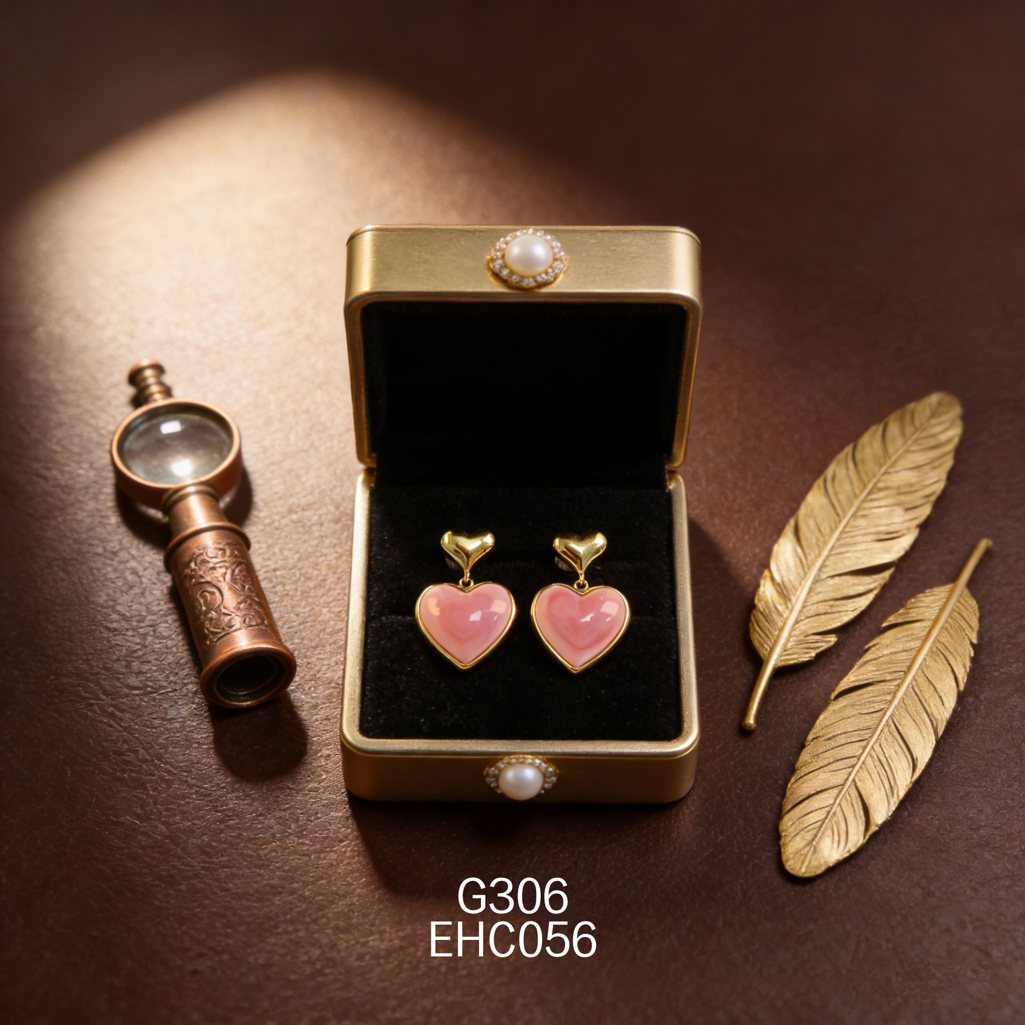 Orecchini placcati oro a Doppio Cuore 14x15mm con Orechia di mare