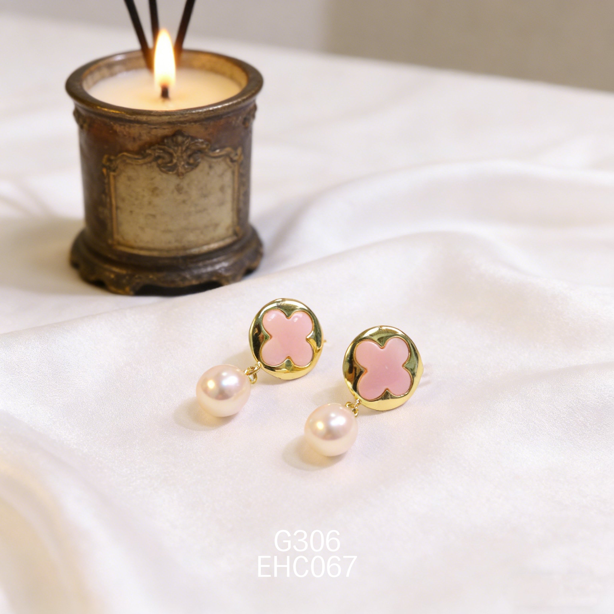 电镀黄金女皇贝淡水珠耳环